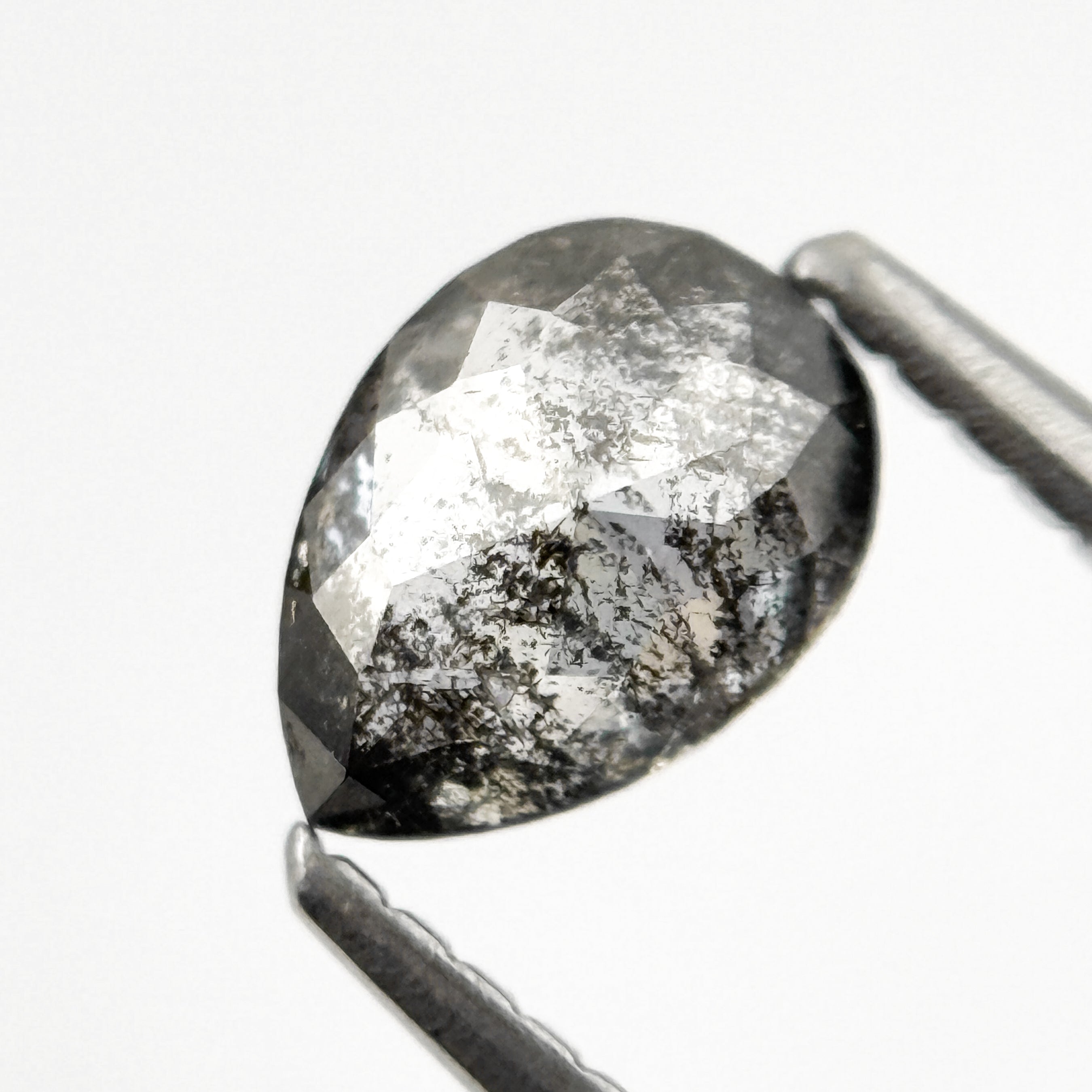 0.82 Ct Pear Rose Cut Grey Natural Salt and Pepper Diamond