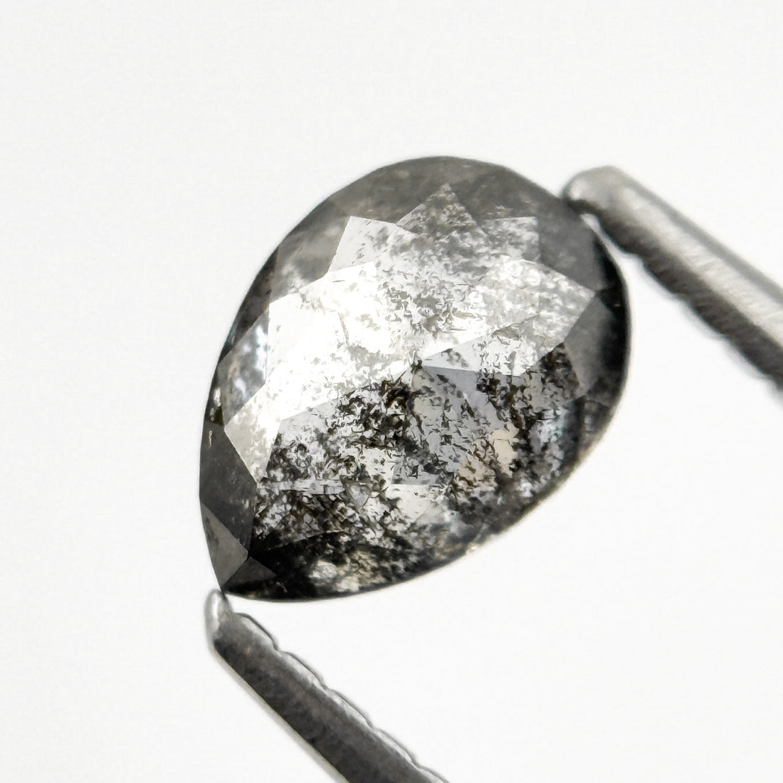 0.82 Ct Pear Rose Cut Grey Natural Salt and Pepper Diamond