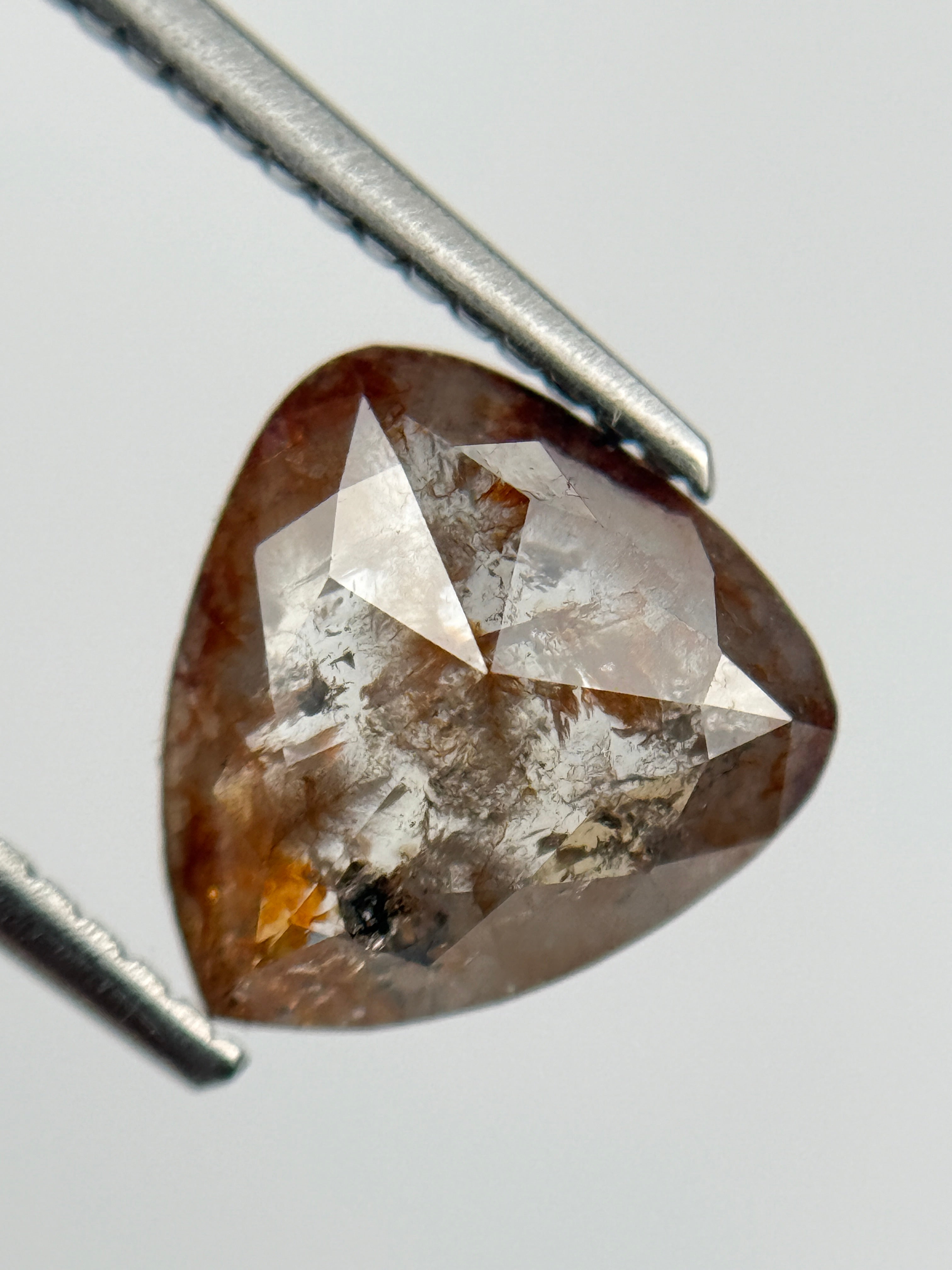 1.88 Ct Pear Rose Cut Red Natural Salt and Pepper Diamond