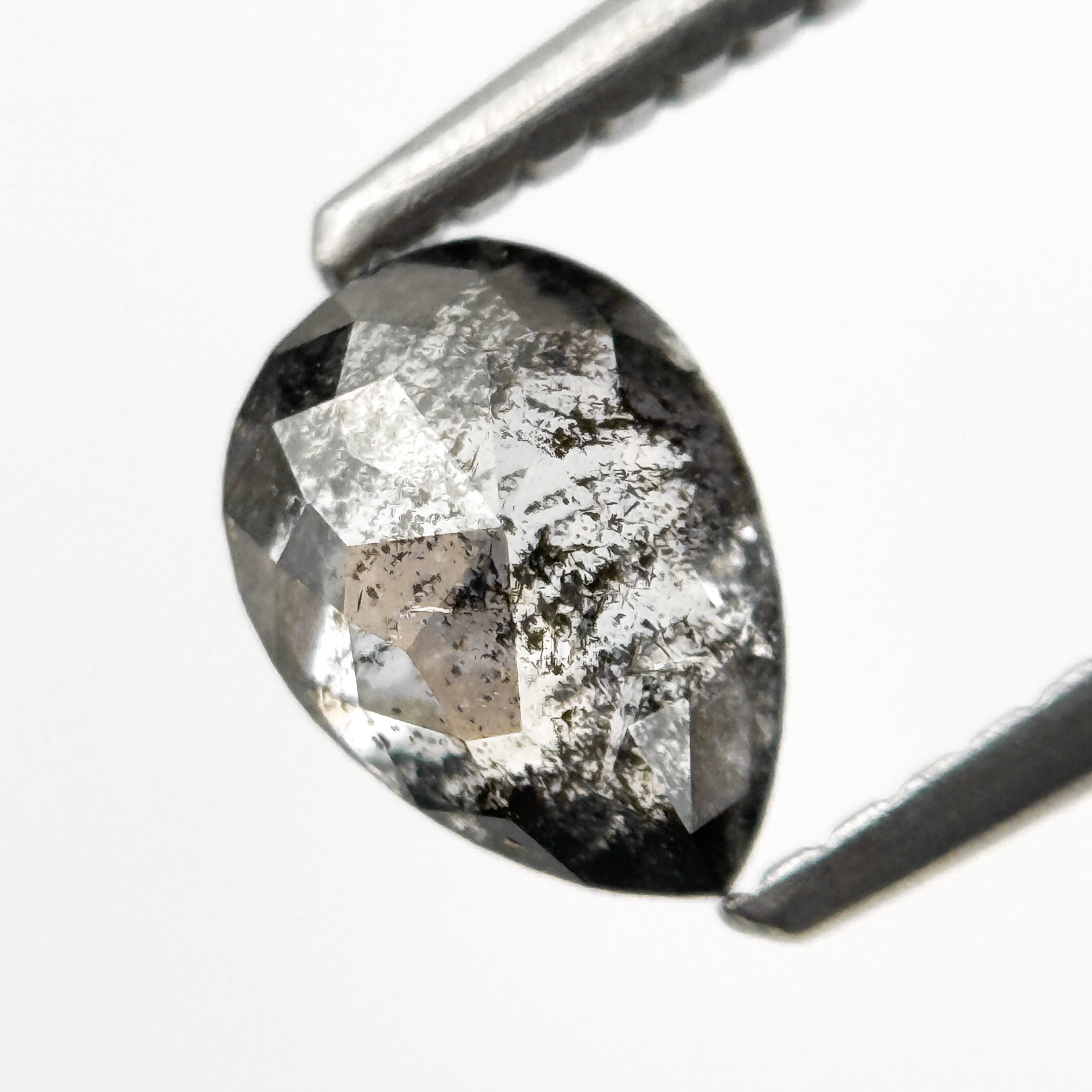 0.82 Ct Pear Rose Cut Grey Natural Salt and Pepper Diamond