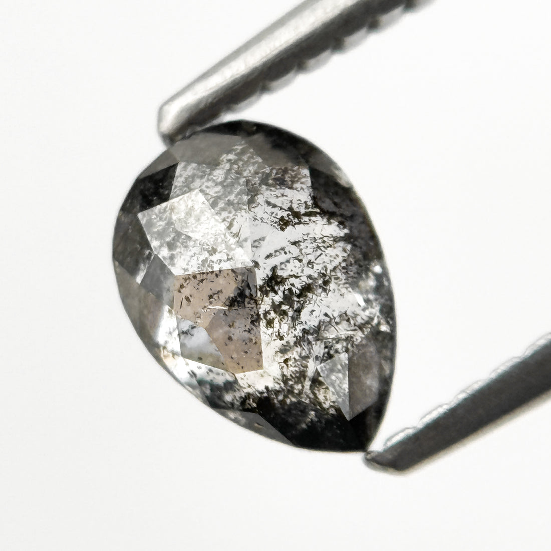 0.82 Ct Pear Rose Cut Grey Natural Salt and Pepper Diamond