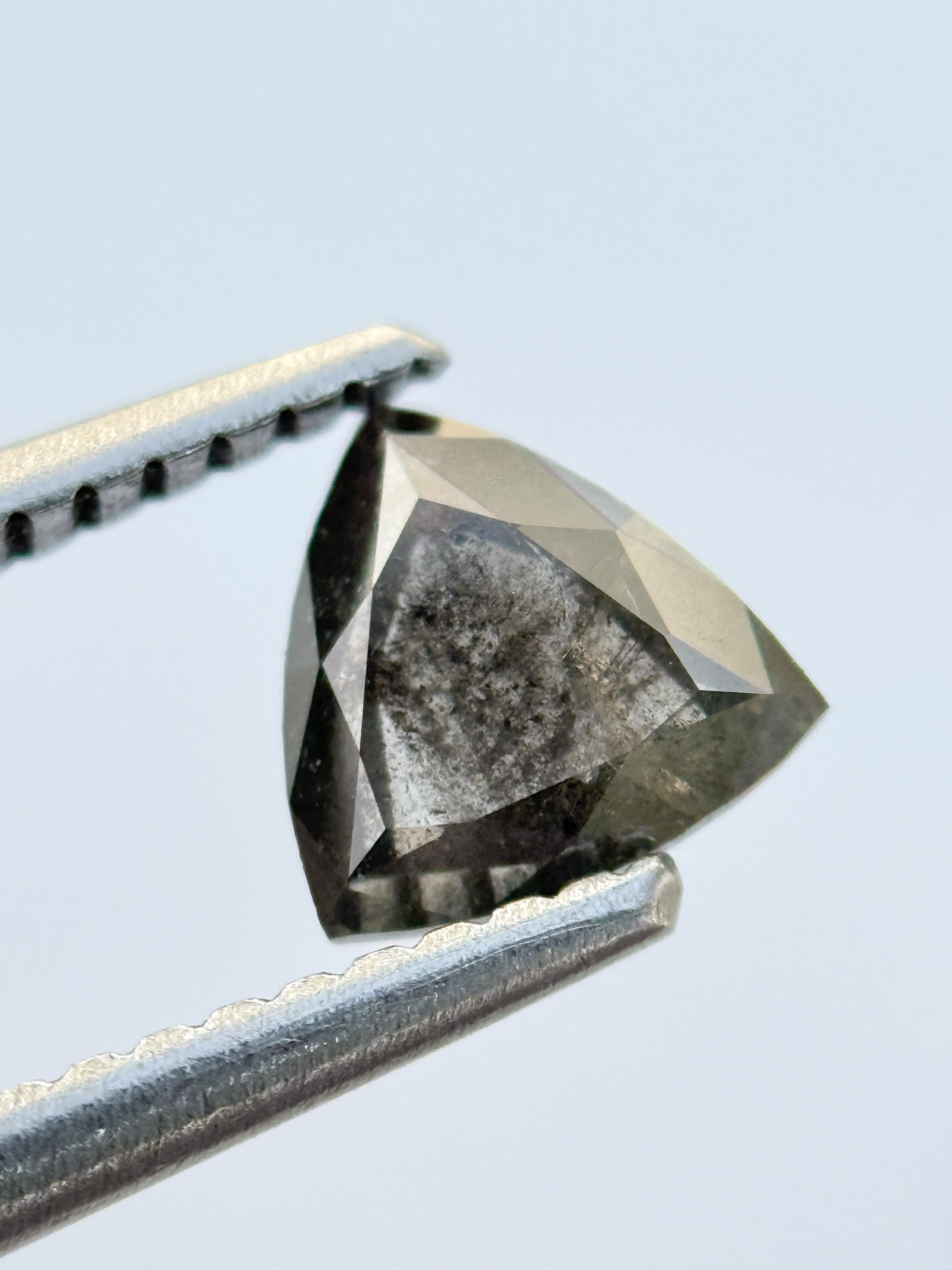 1.15 Ct Triangle Rose Cut Grey Natural Salt and Pepper Diamond