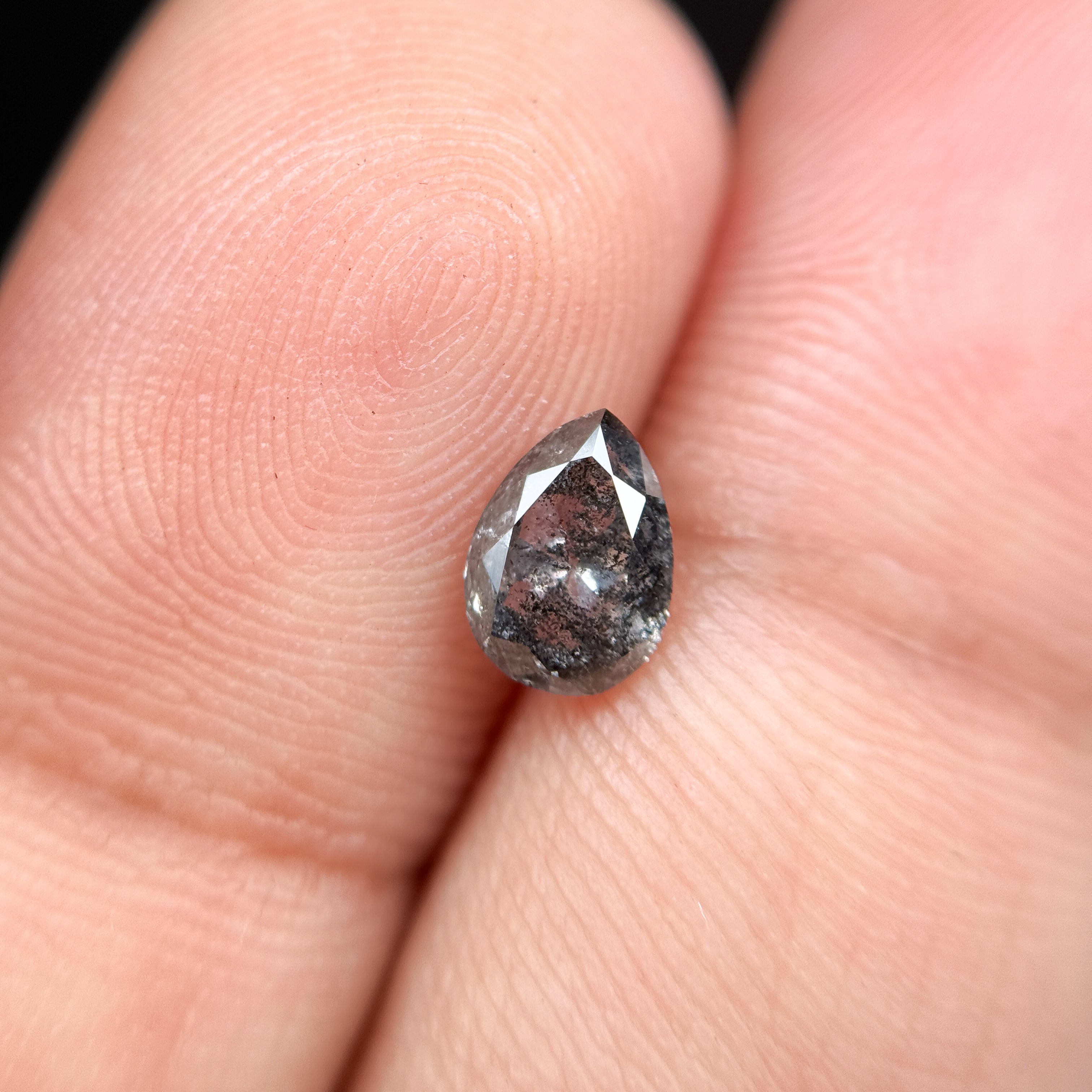 0.82 Ct Pear Rose Cut Grey Natural Salt and Pepper Diamond