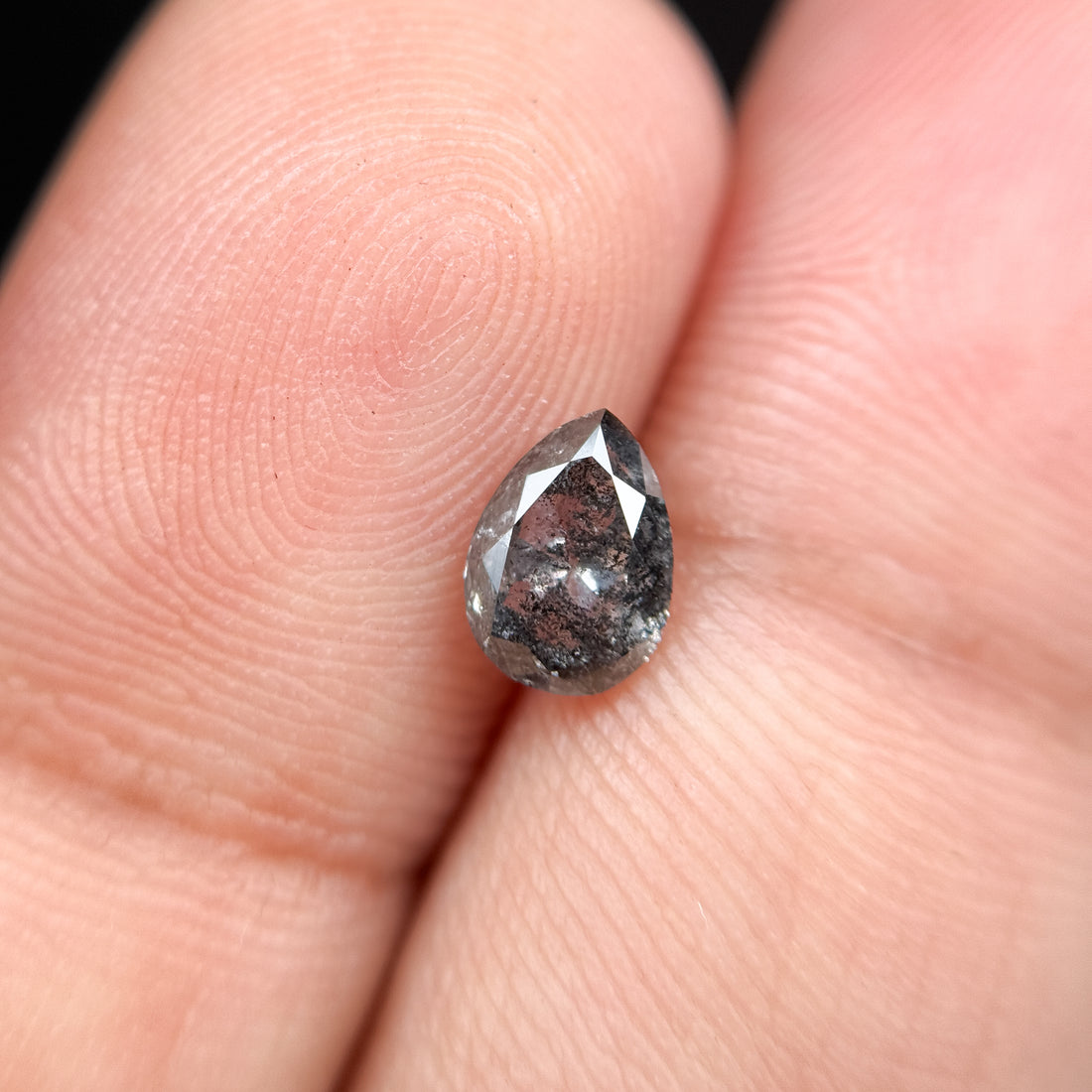0.82 Ct Pear Rose Cut Grey Natural Salt and Pepper Diamond