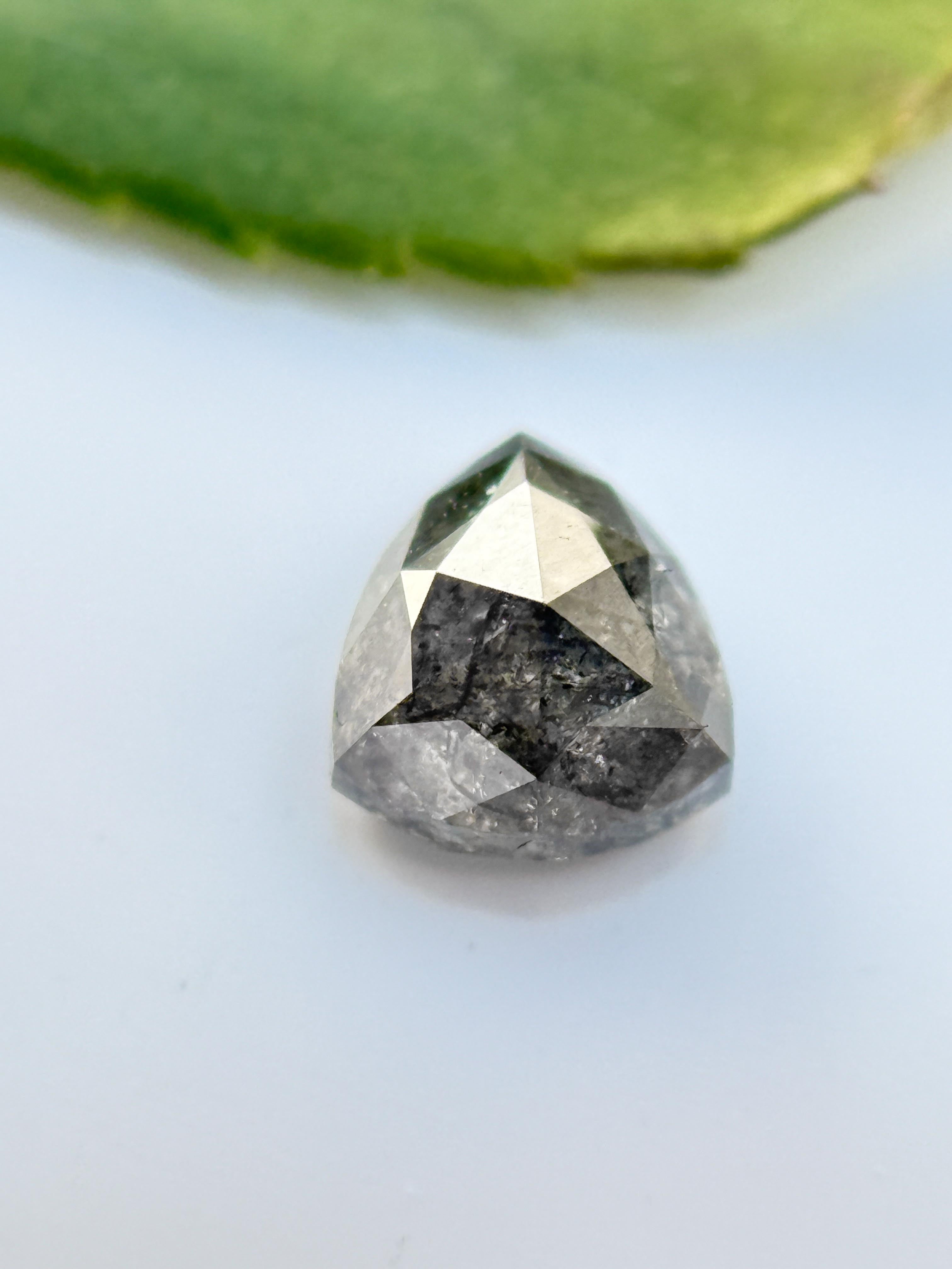 0.55 Ct Triangle Rose Cut Grey Natural Salt and Pepper Diamond