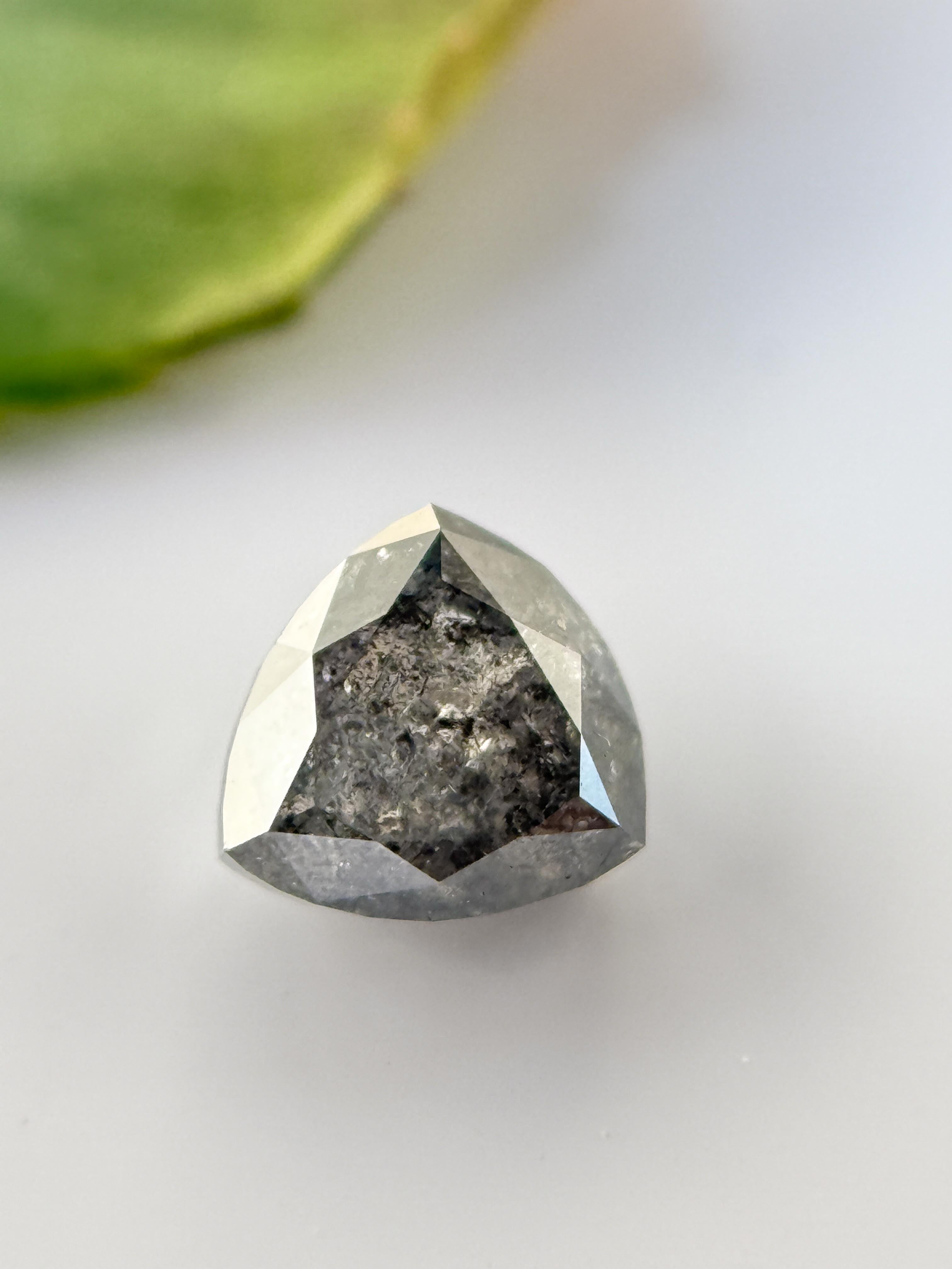 0.55 Ct Triangle Rose Cut Grey Natural Salt and Pepper Diamond