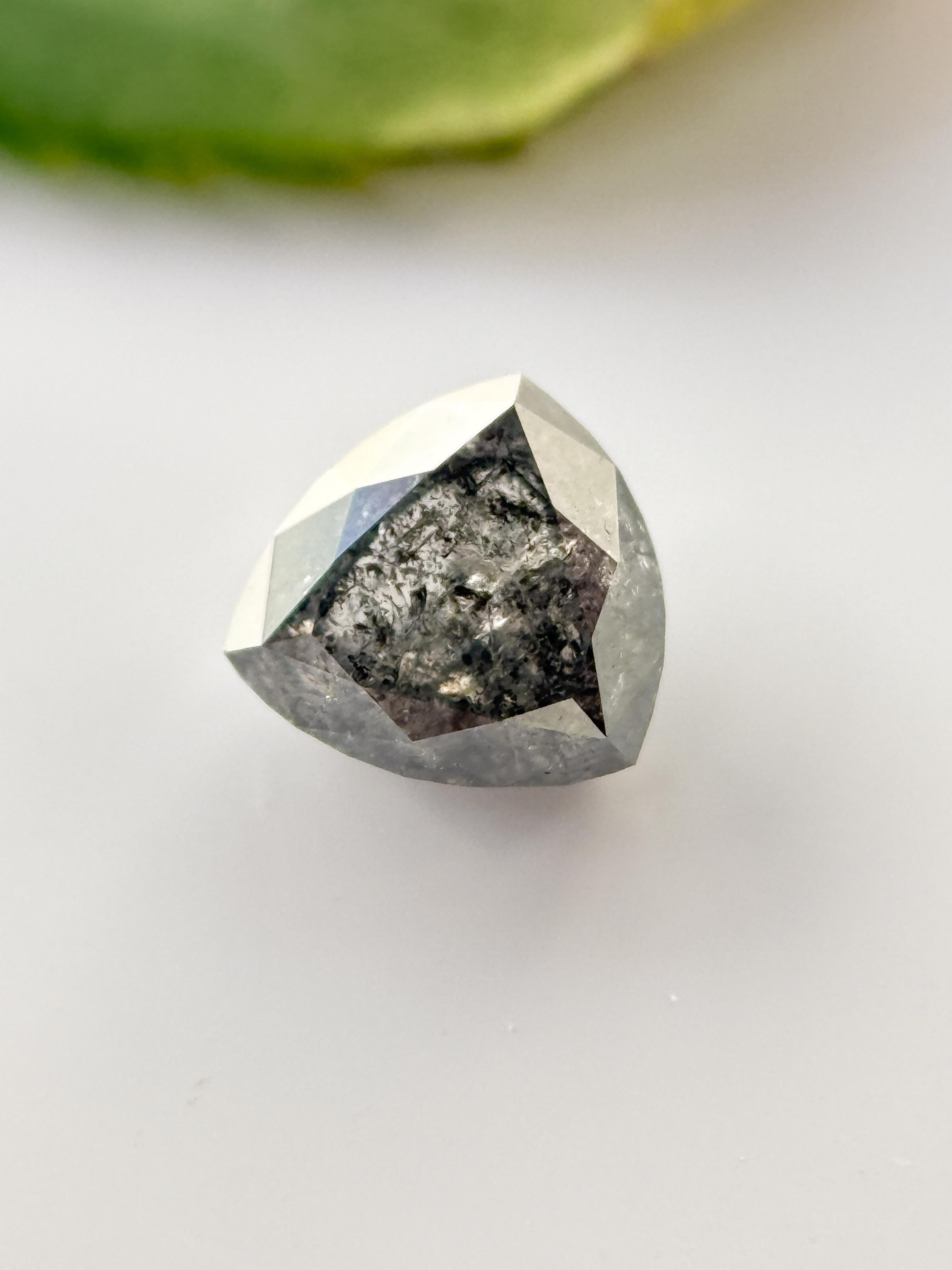 0.55 Ct Triangle Rose Cut Grey Natural Salt and Pepper Diamond