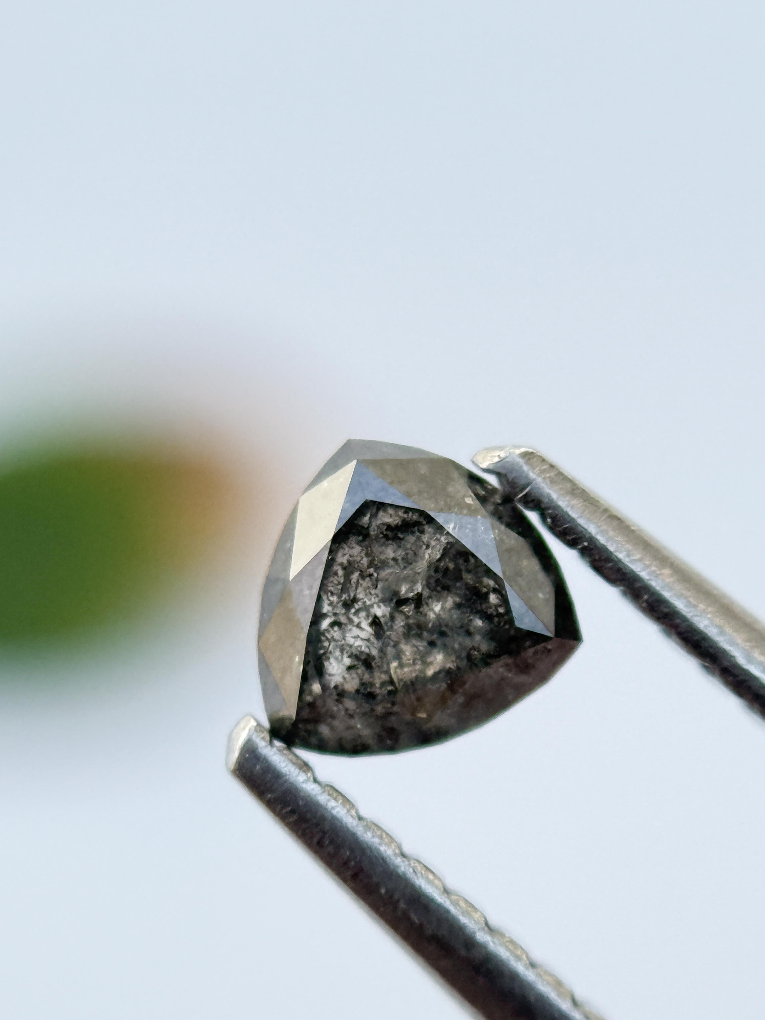0.55 Ct Triangle Rose Cut Grey Natural Salt and Pepper Diamond