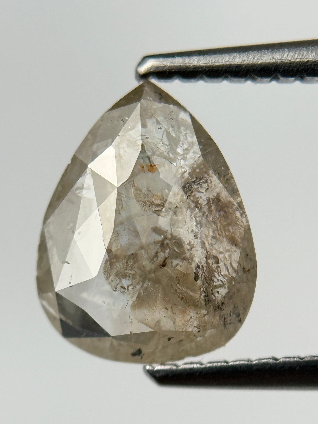 1.41 Ct Pear Rose Cut Grey Natural Salt and Pepper Diamond