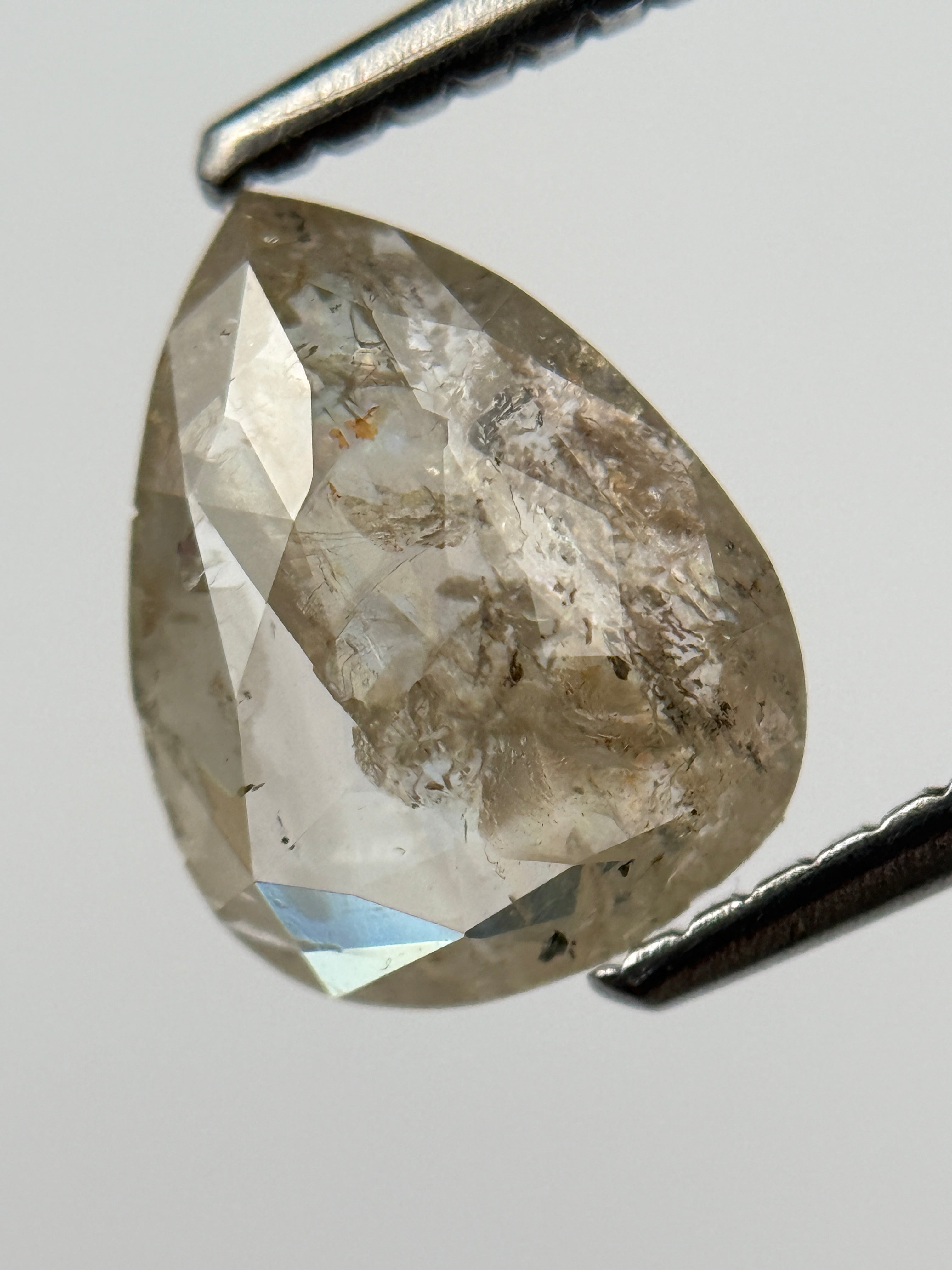 1.41 Ct Pear Rose Cut Grey Natural Salt and Pepper Diamond