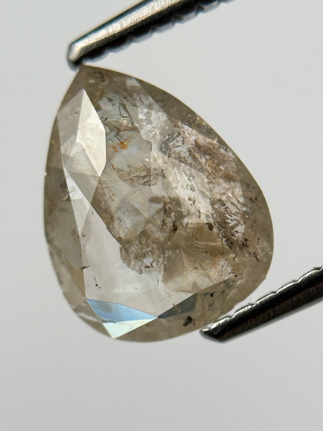 1.41 Ct Pear Rose Cut Grey Natural Salt and Pepper Diamond