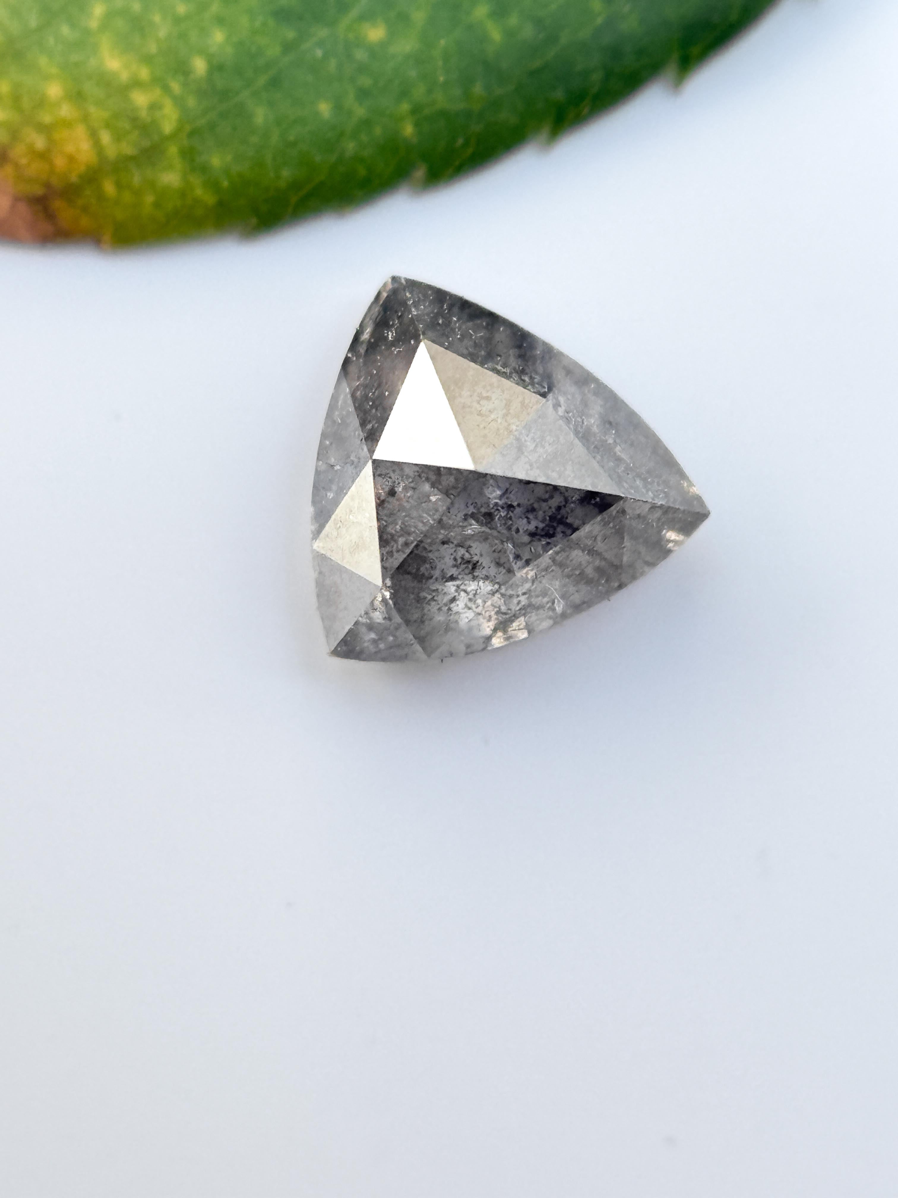 0.49 Ct Triangle Rose Cut Grey Natural Salt and Pepper Diamond