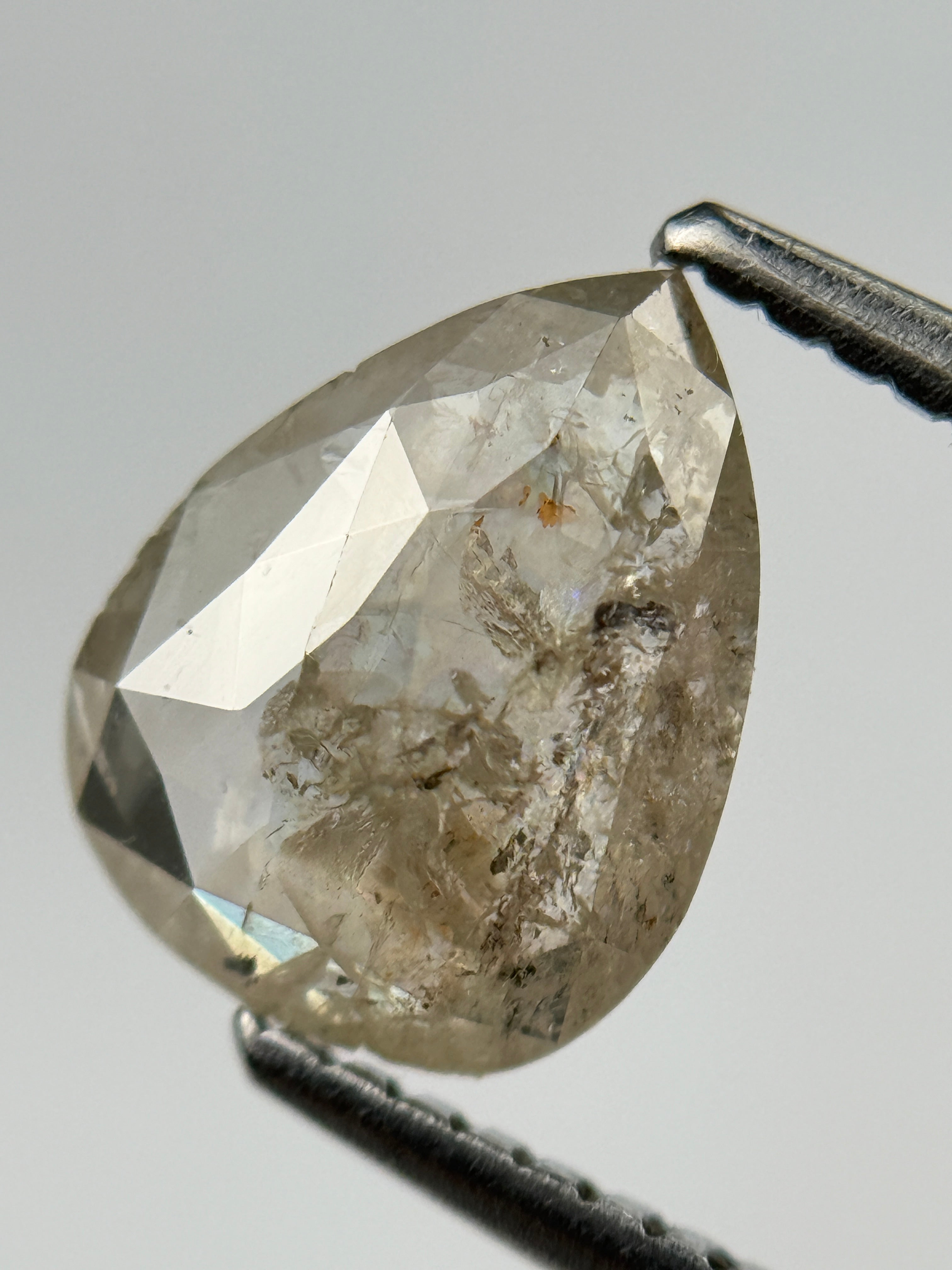 1.41 Ct Pear Rose Cut Grey Natural Salt and Pepper Diamond