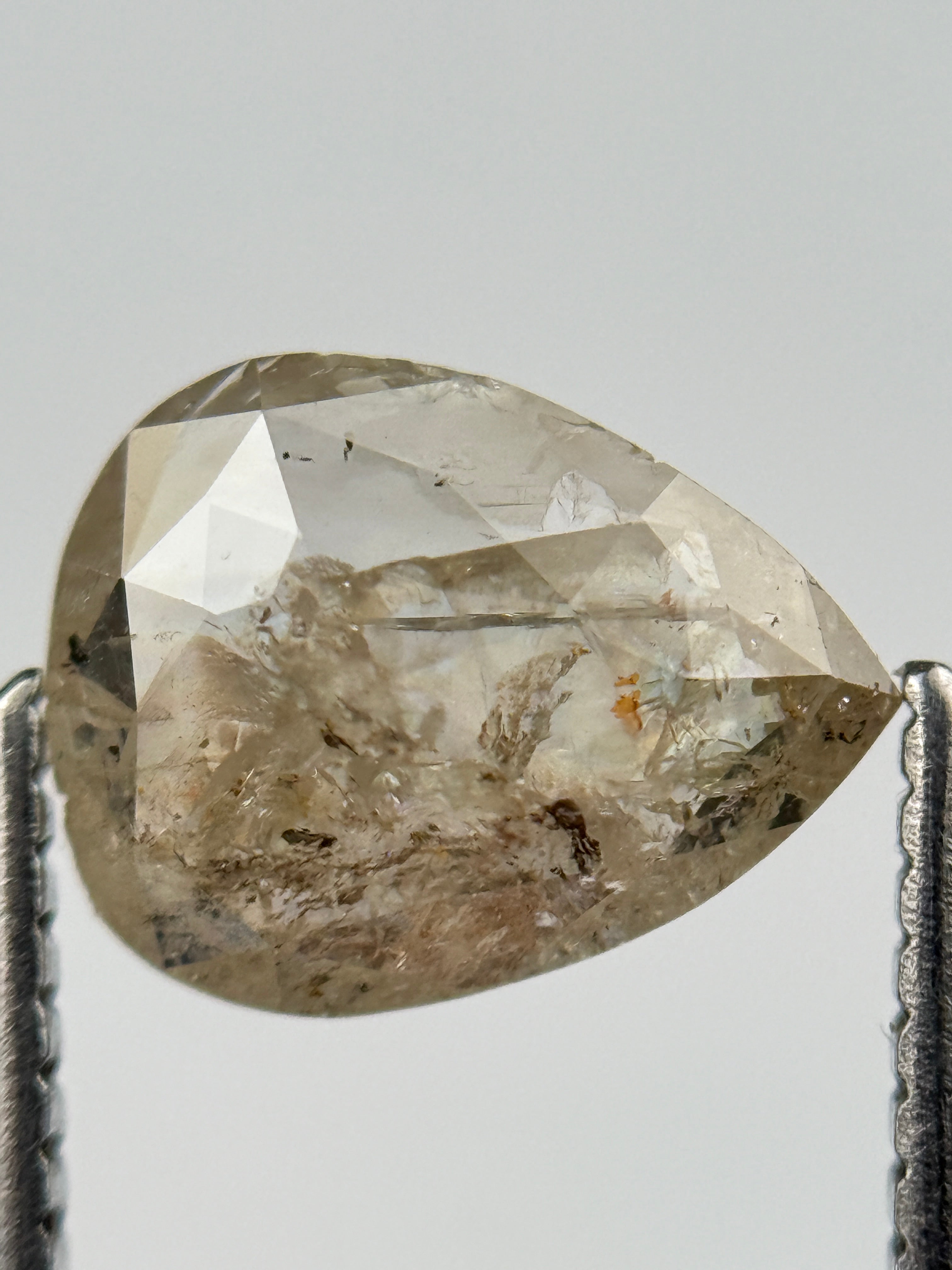 1.41 Ct Pear Rose Cut Grey Natural Salt and Pepper Diamond