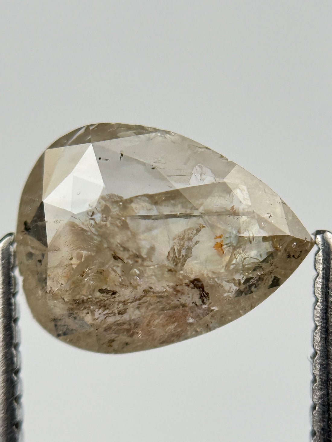 1.41 Ct Pear Rose Cut Grey Natural Salt and Pepper Diamond