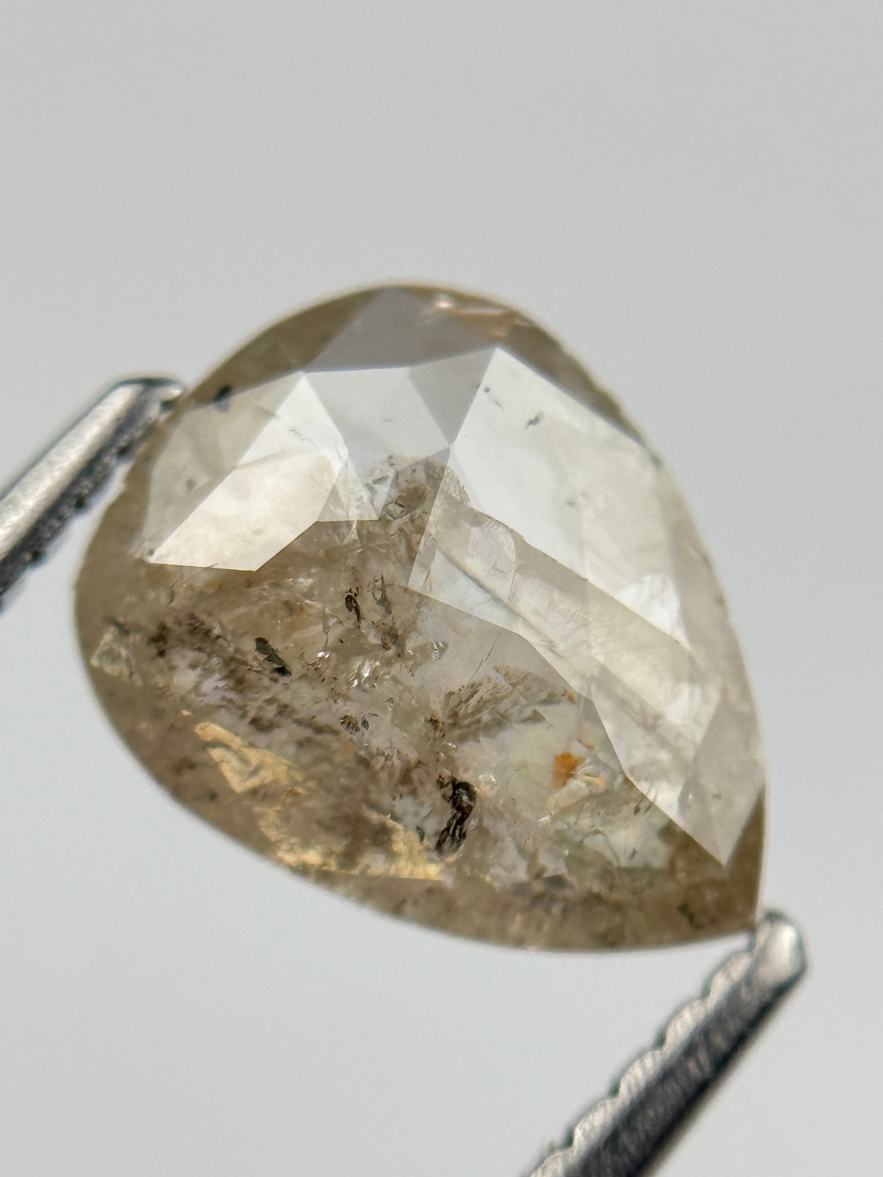 1.41 Ct Pear Rose Cut Grey Natural Salt and Pepper Diamond