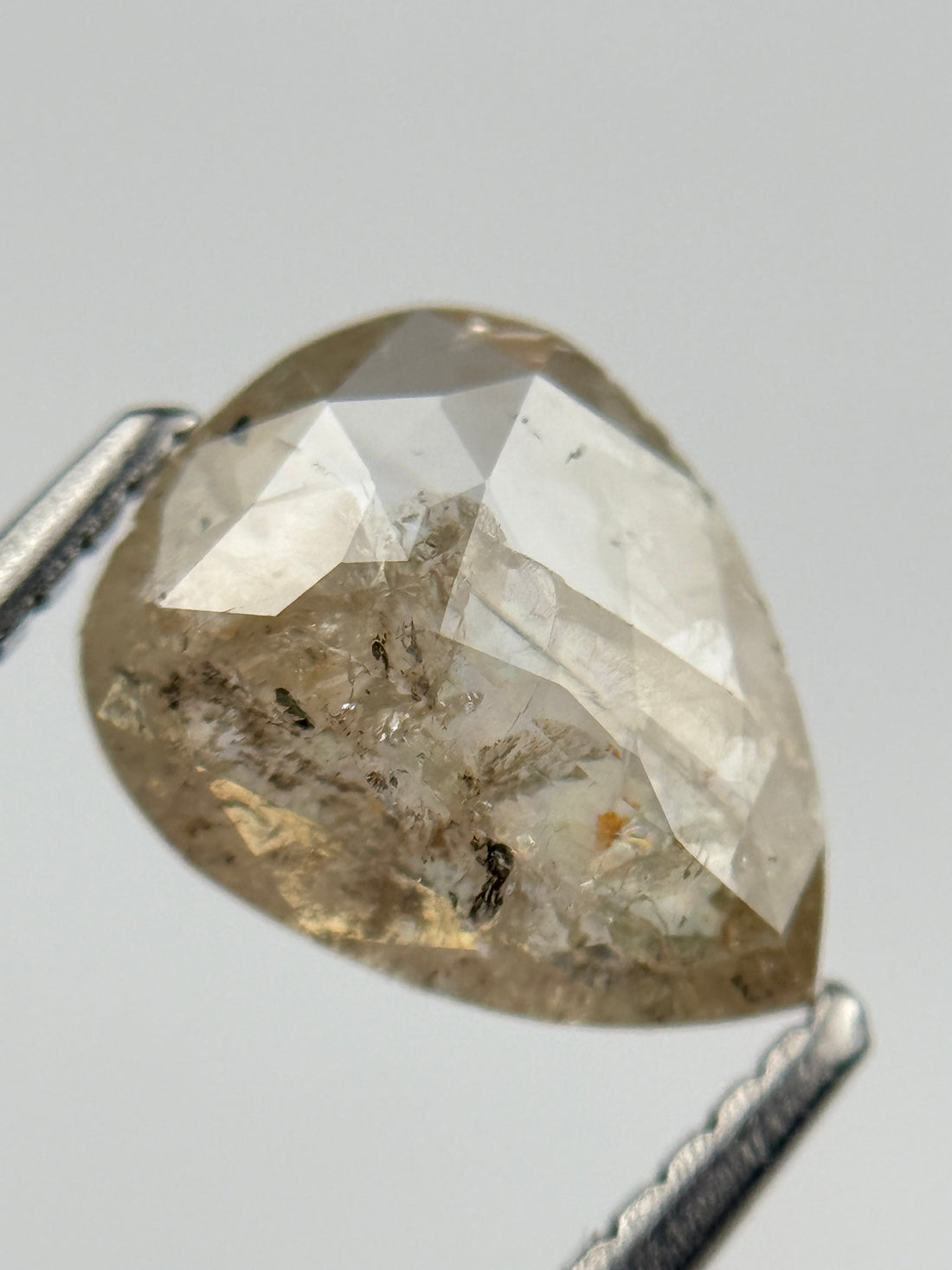 1.41 Ct Pear Rose Cut Grey Natural Salt and Pepper Diamond