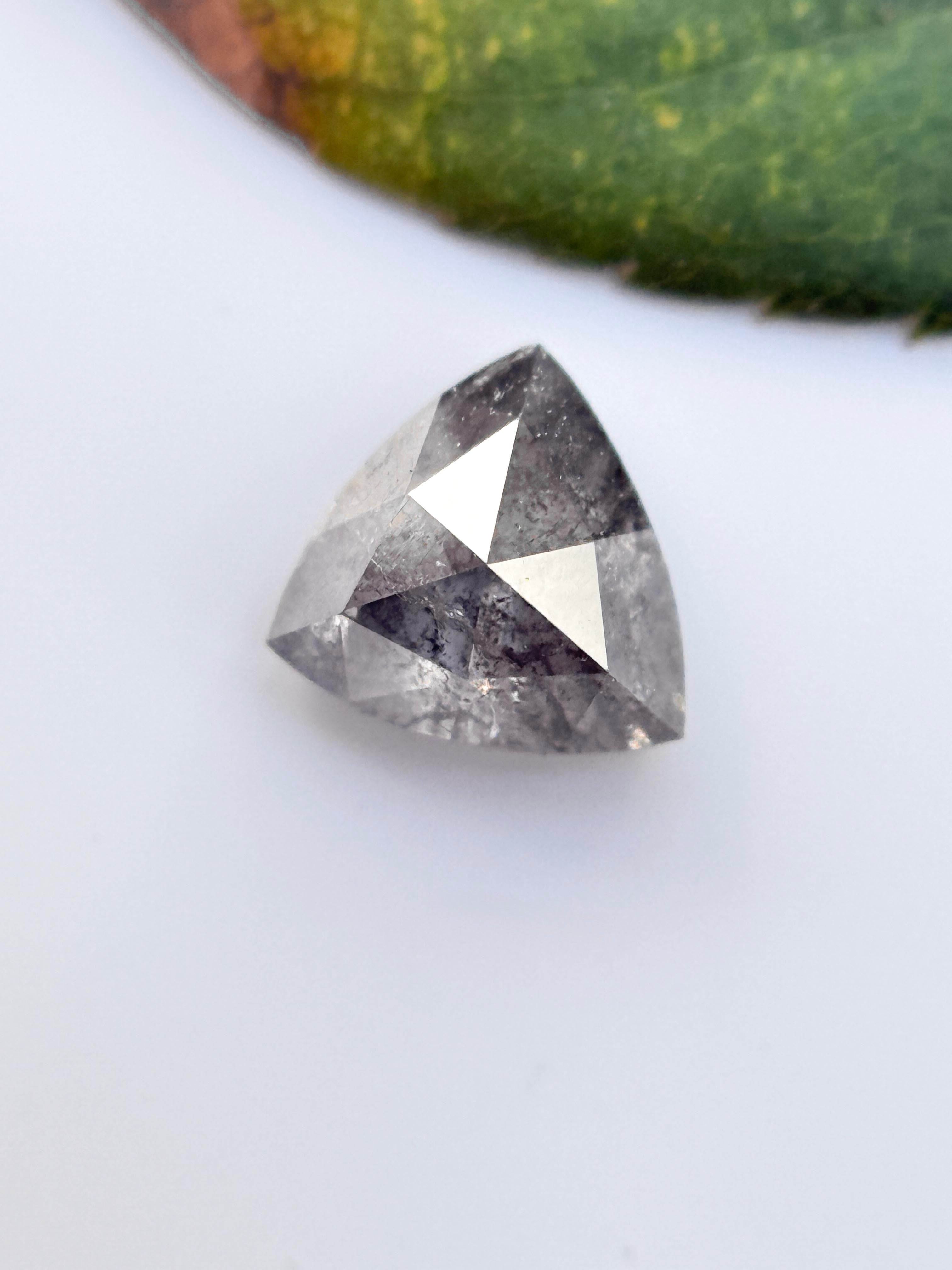 0.49 Ct Triangle Rose Cut Grey Natural Salt and Pepper Diamond