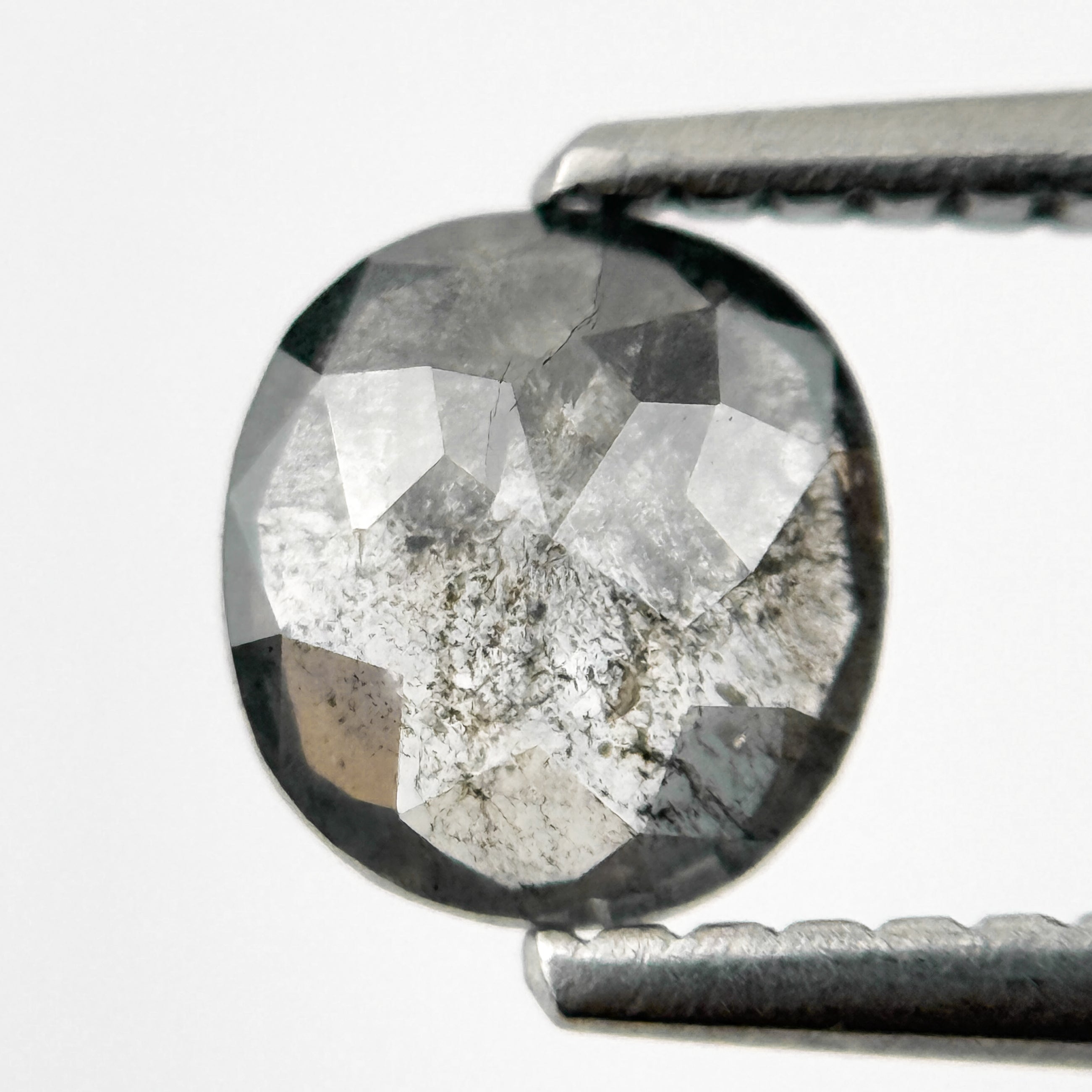 0.86 Ct Cushion Rose Cut Grey Natural Salt and Pepper Diamond