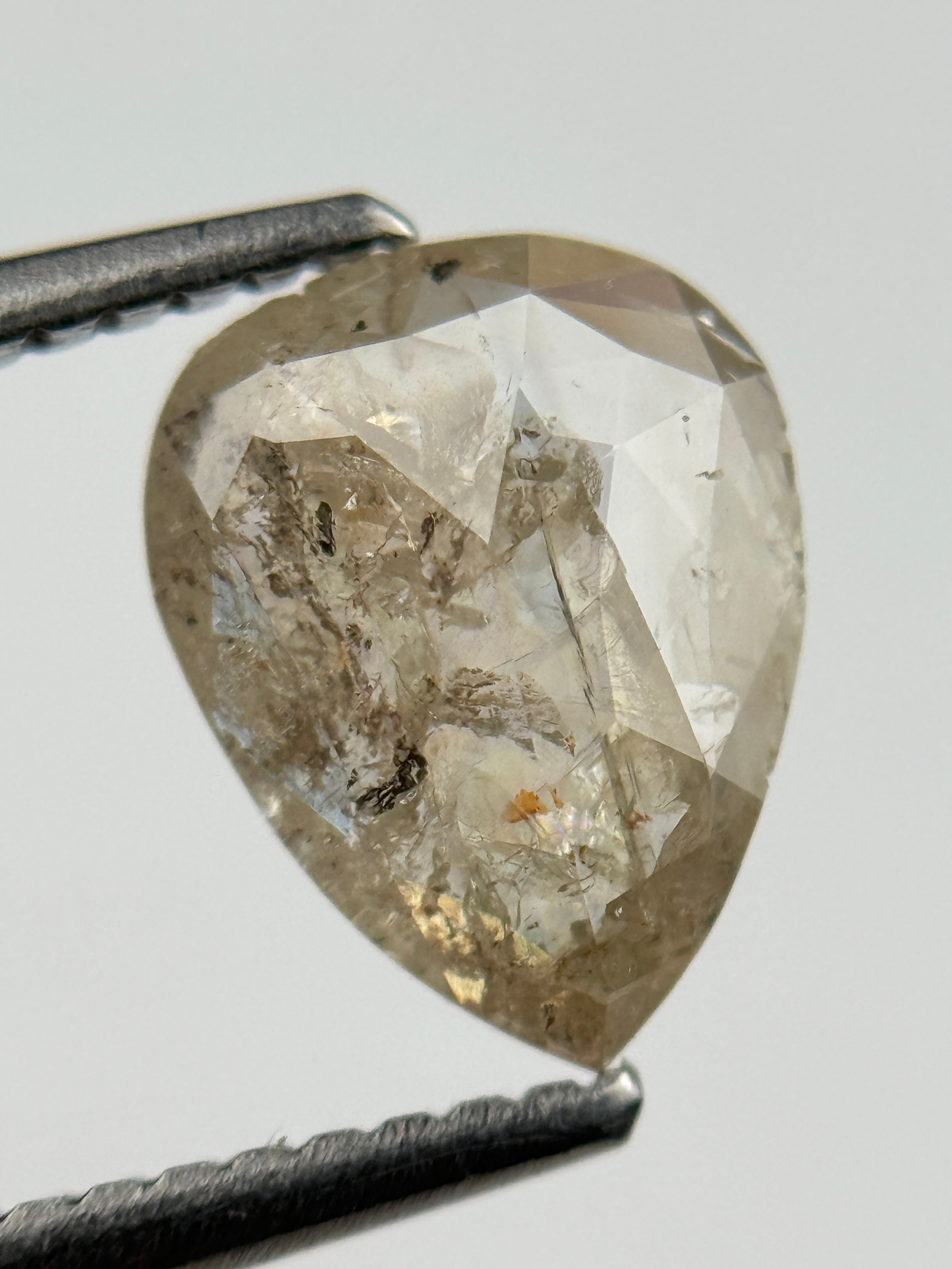 1.41 Ct Pear Rose Cut Grey Natural Salt and Pepper Diamond