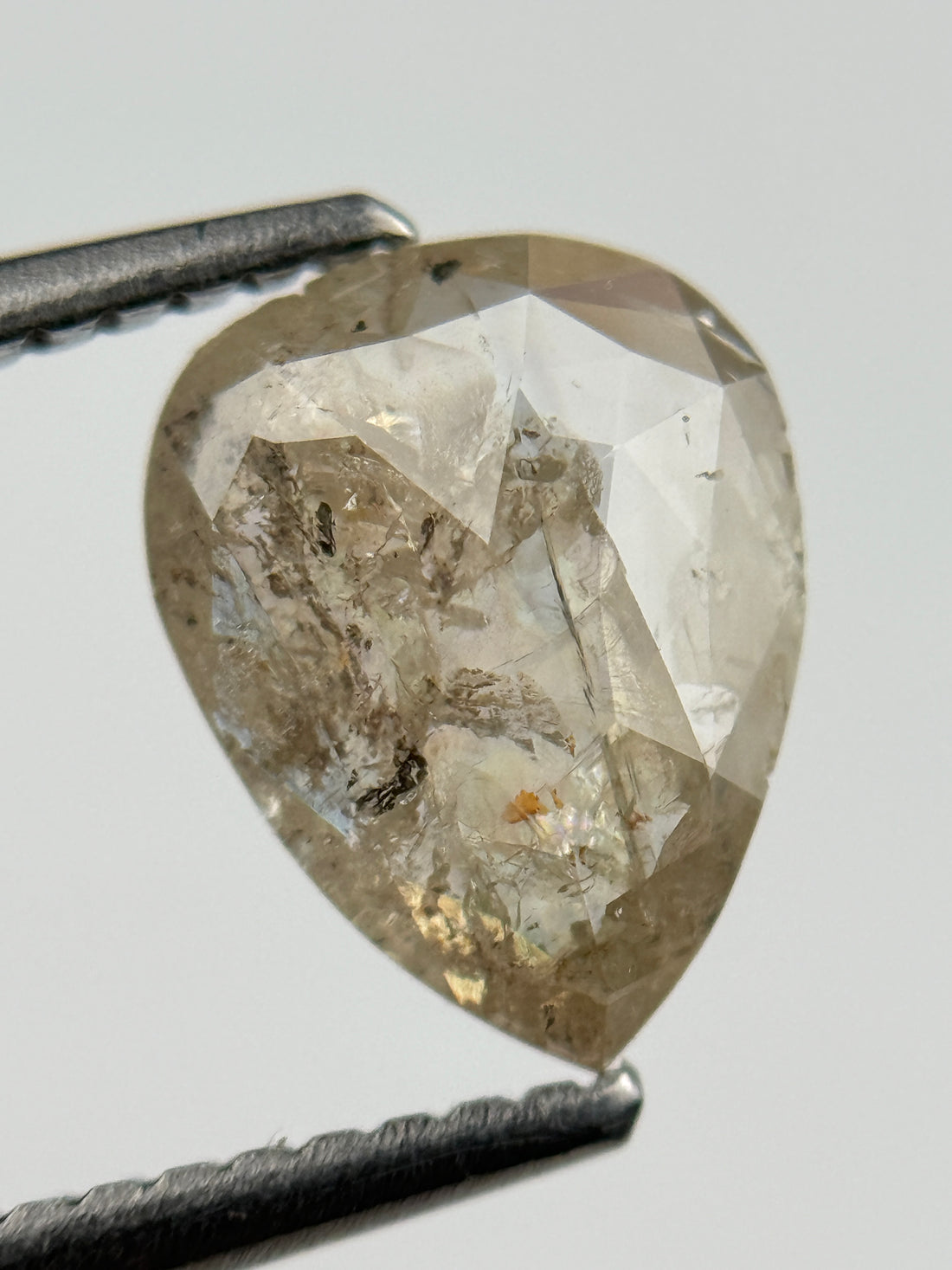 1.41 Ct Pear Rose Cut Grey Natural Salt and Pepper Diamond
