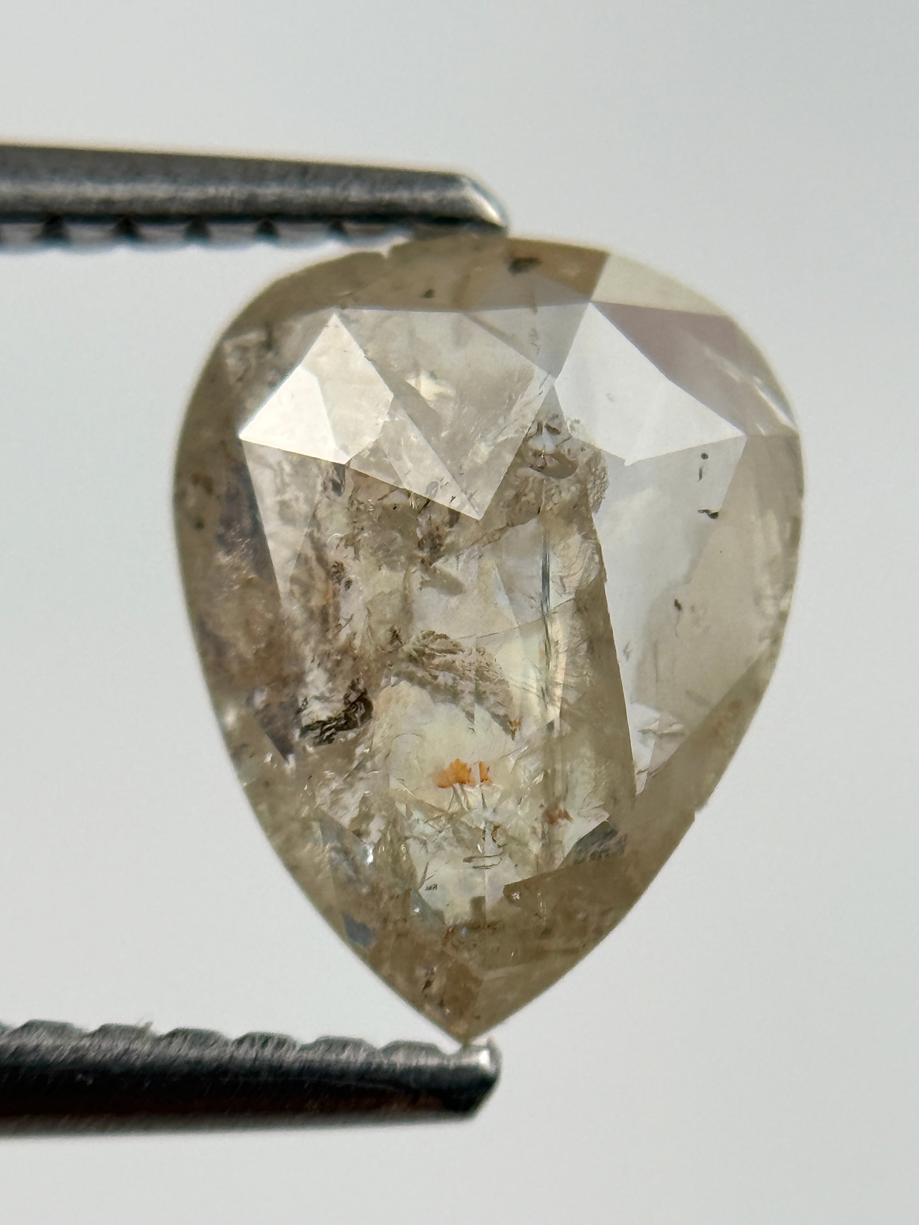 1.41 Ct Pear Rose Cut Grey Natural Salt and Pepper Diamond