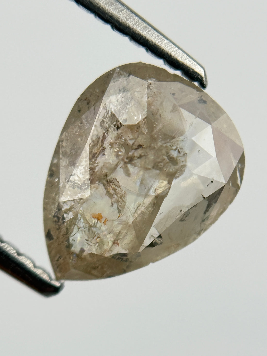 1.41 Ct Pear Rose Cut Grey Natural Salt and Pepper Diamond