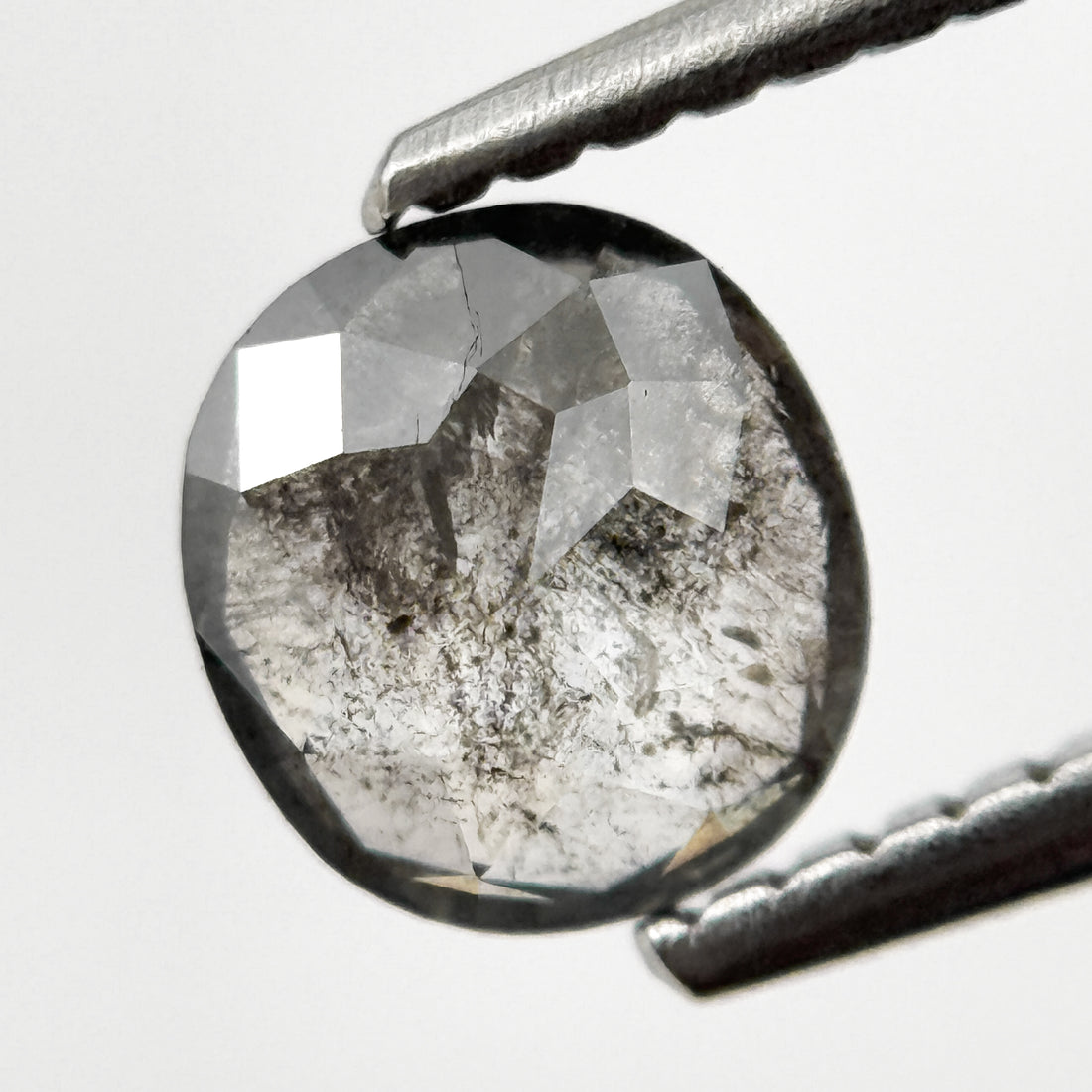 0.86 Ct Cushion Rose Cut Grey Natural Salt and Pepper Diamond