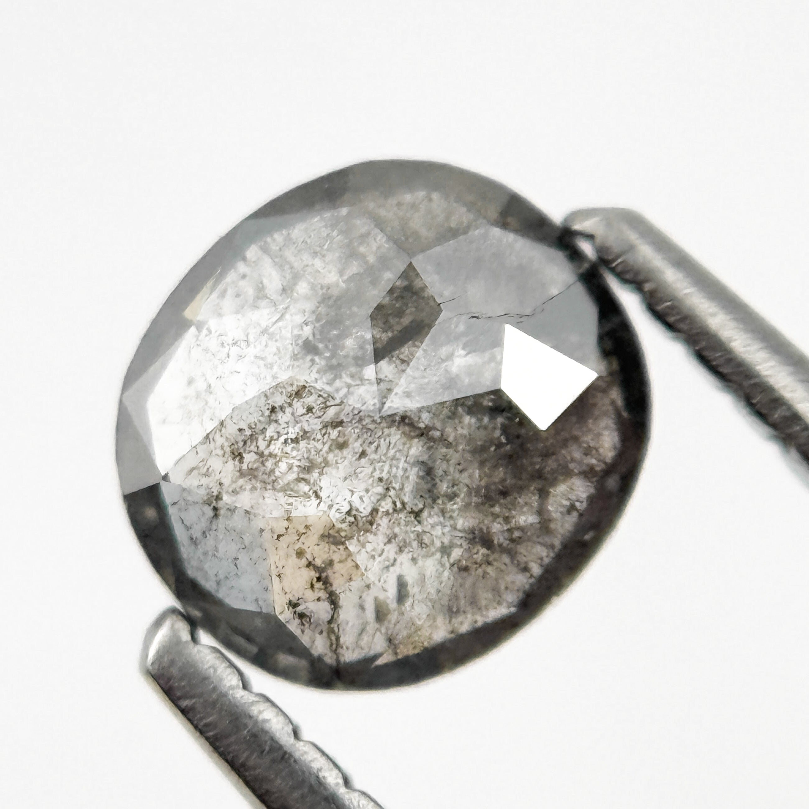 0.86 Ct Cushion Rose Cut Grey Natural Salt and Pepper Diamond