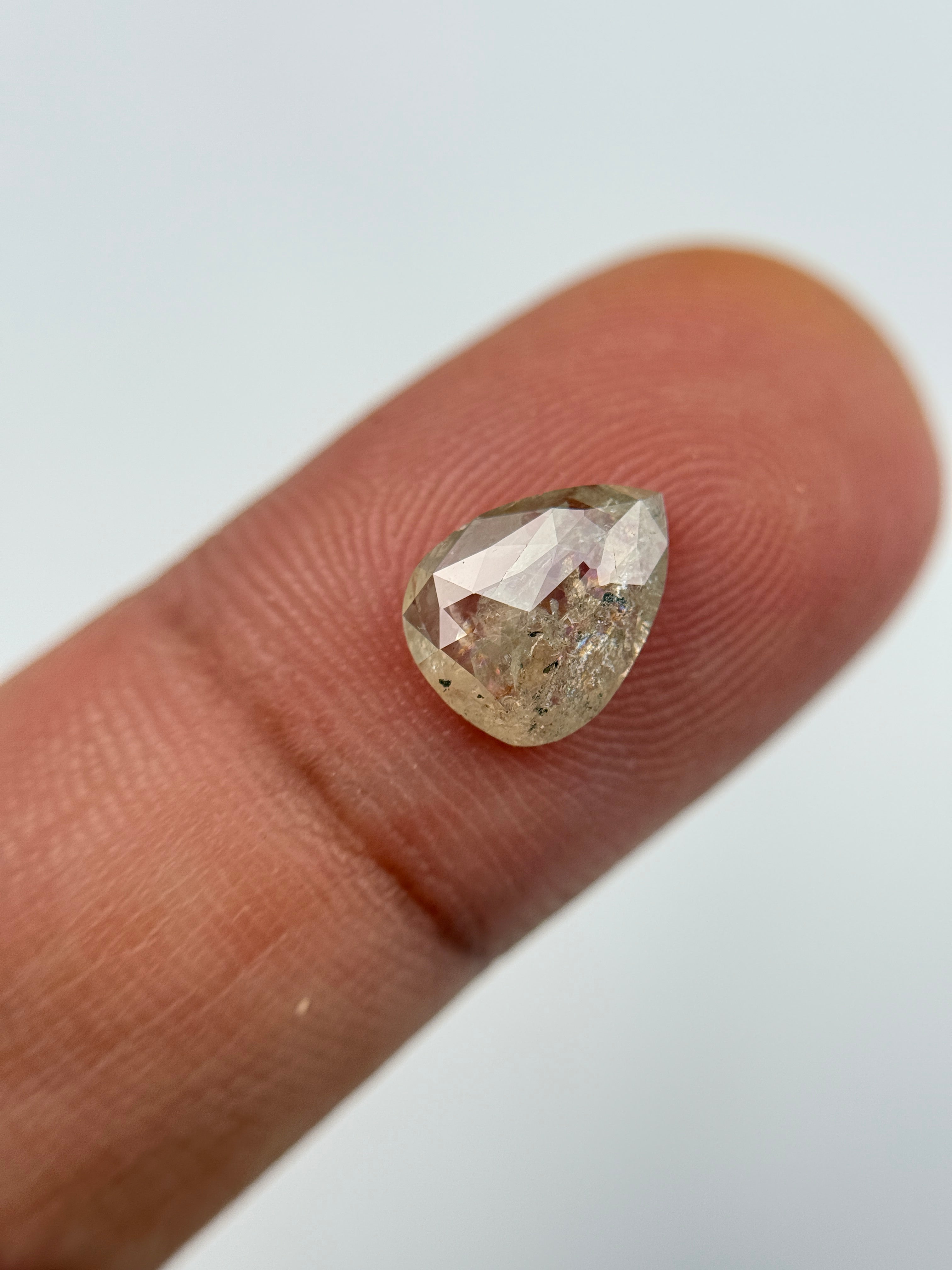 1.41 Ct Pear Rose Cut Grey Natural Salt and Pepper Diamond