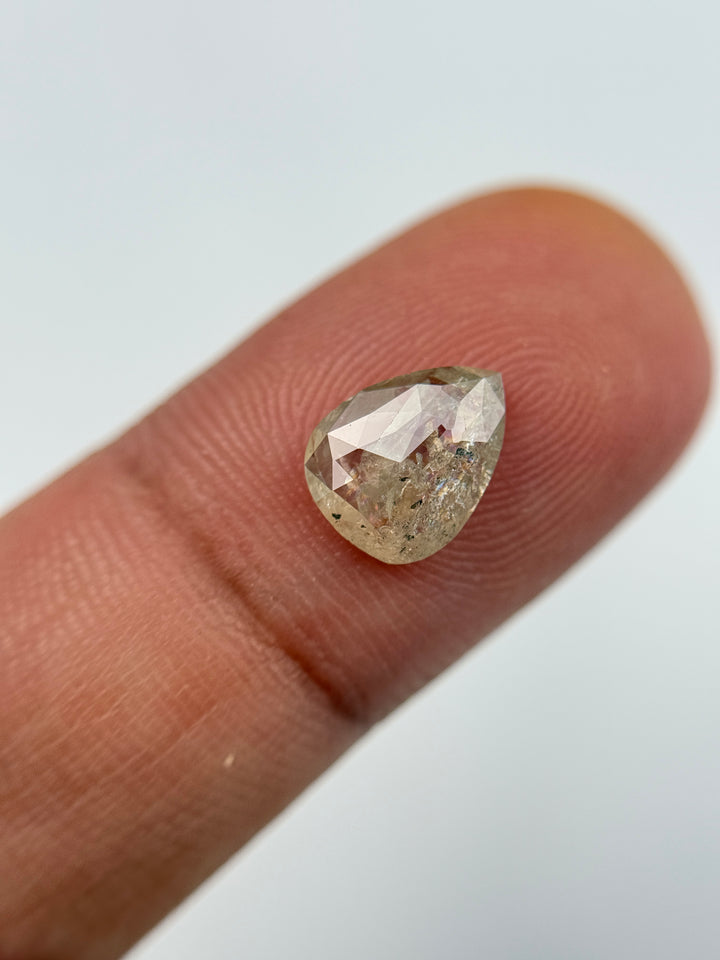 1.41 Ct Pear Rose Cut Grey Natural Salt and Pepper Diamond