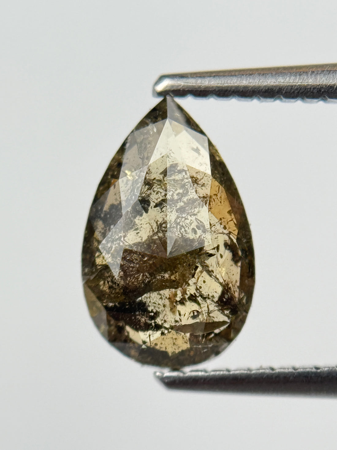1.55 Ct Pear Rose Cut Green Natural Salt and Pepper Diamond