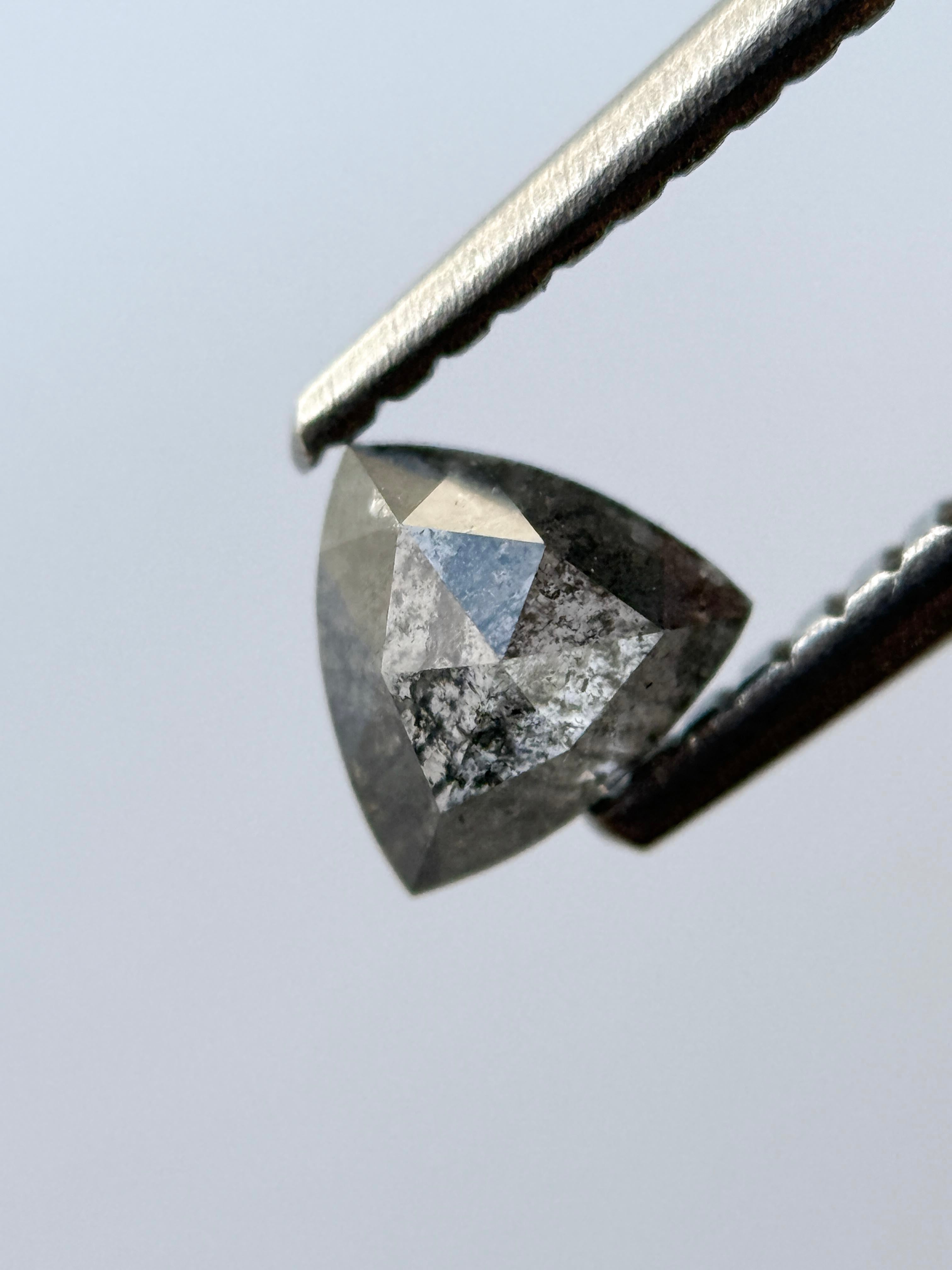 0.49 Ct Triangle Rose Cut Grey Natural Salt and Pepper Diamond