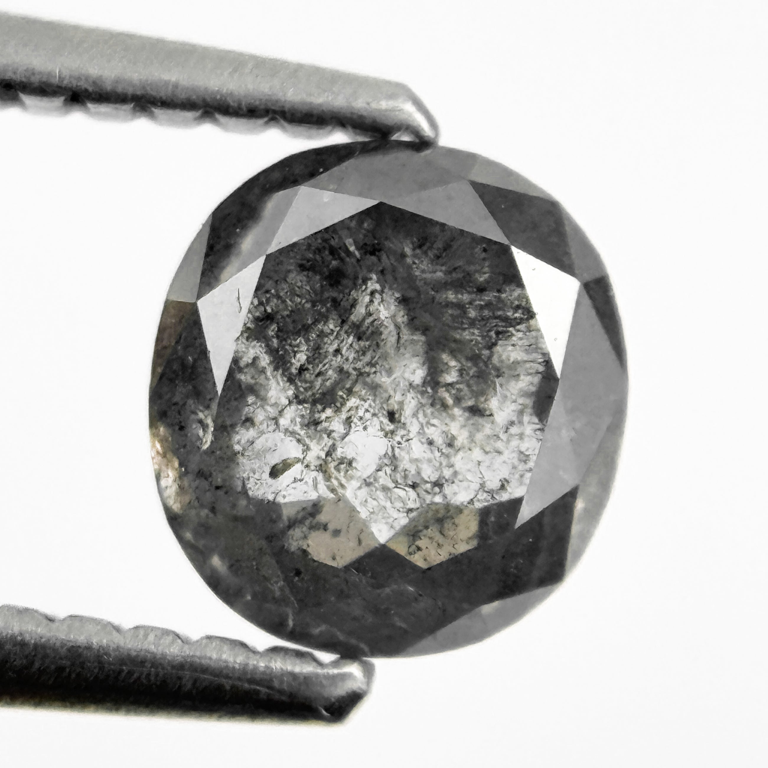 0.86 Ct Cushion Rose Cut Grey Natural Salt and Pepper Diamond