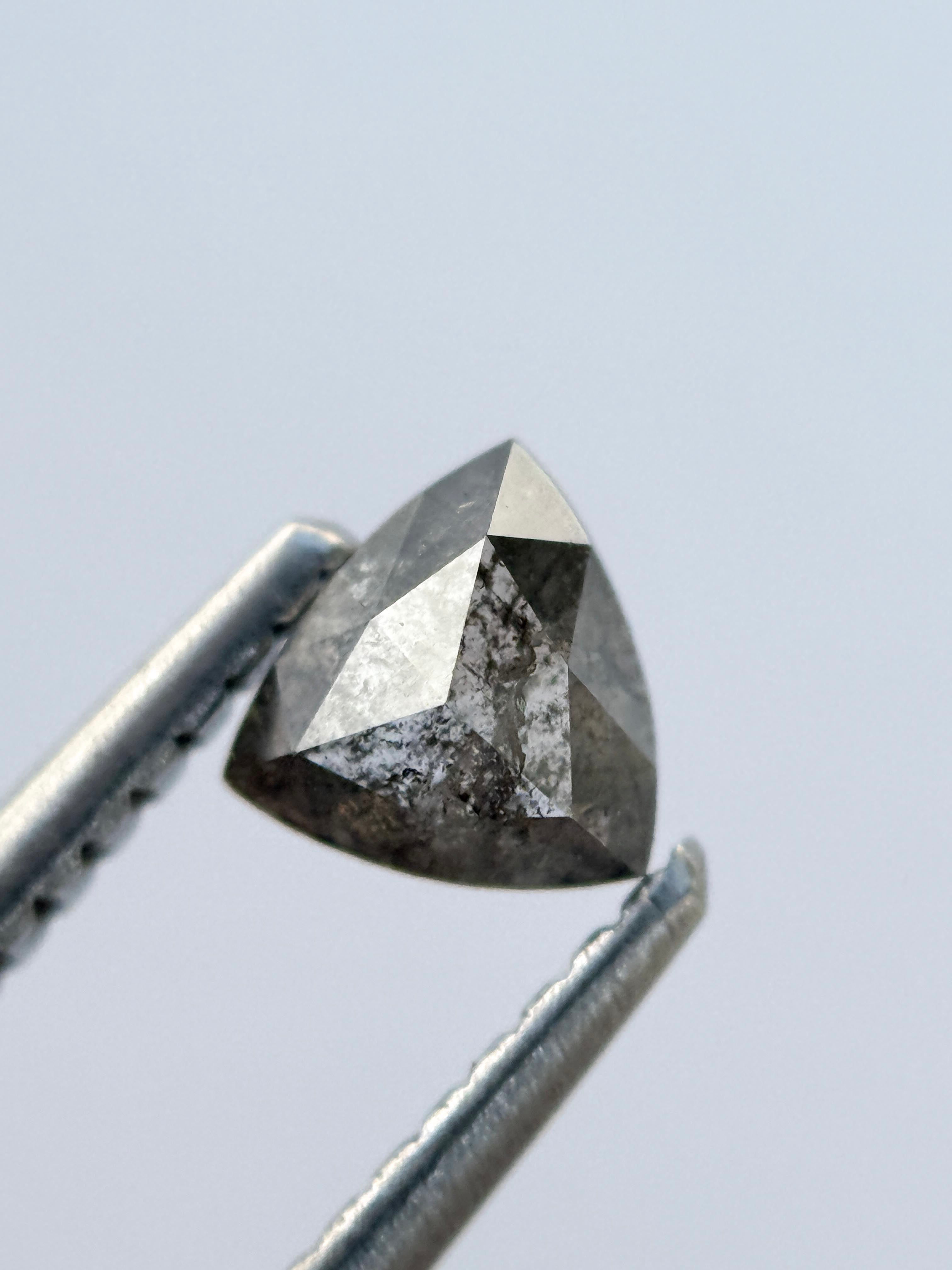 0.49 Ct Triangle Rose Cut Grey Natural Salt and Pepper Diamond