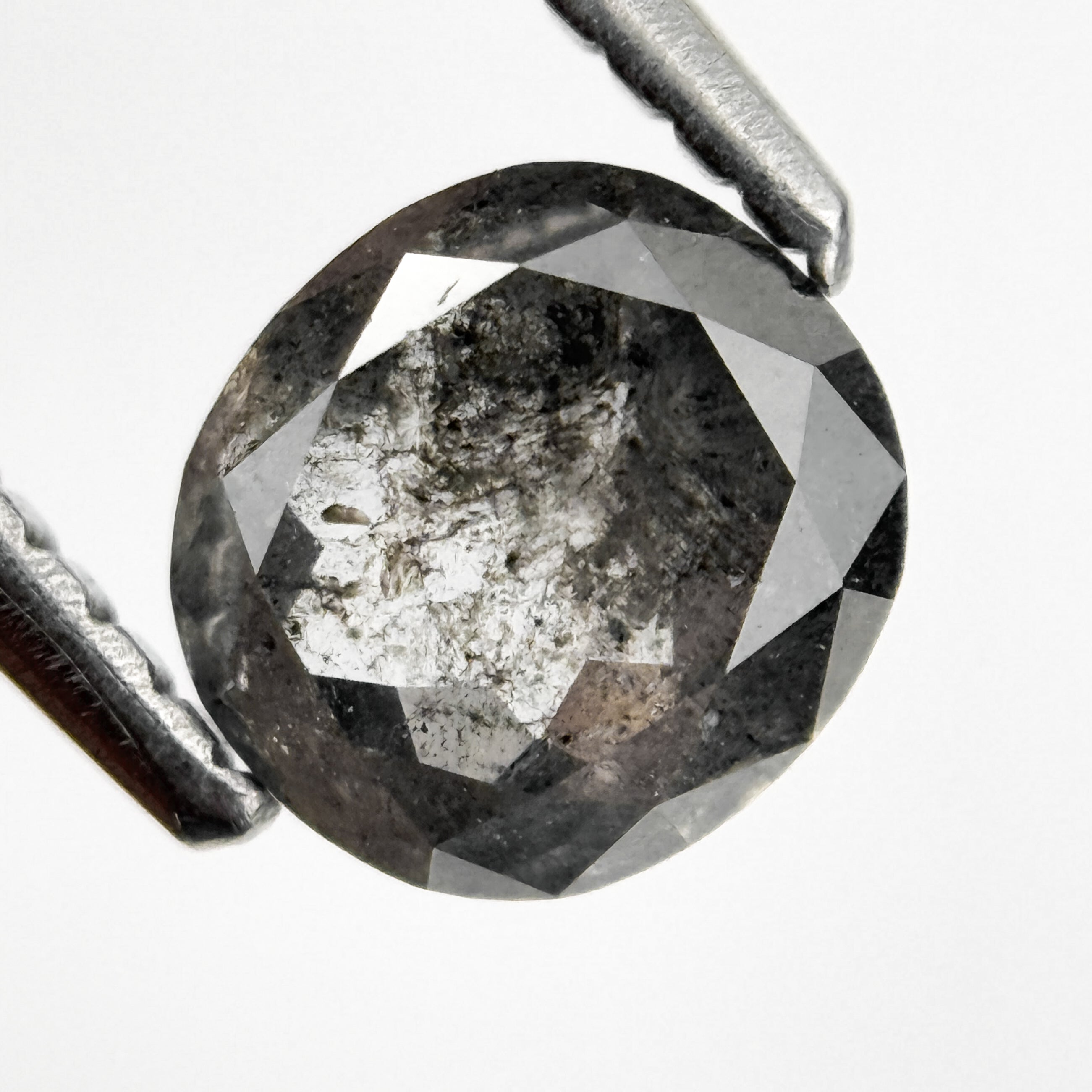 0.86 Ct Cushion Rose Cut Grey Natural Salt and Pepper Diamond