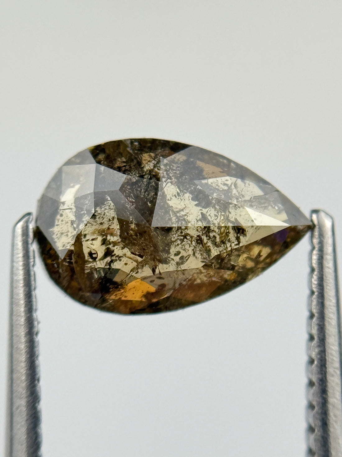 1.55 Ct Pear Rose Cut Green Natural Salt and Pepper Diamond