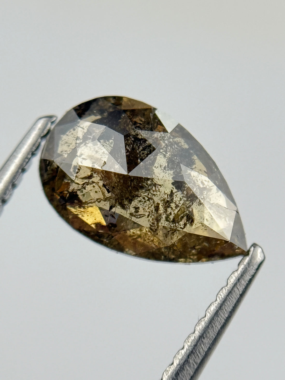 1.55 Ct Pear Rose Cut Green Natural Salt and Pepper Diamond