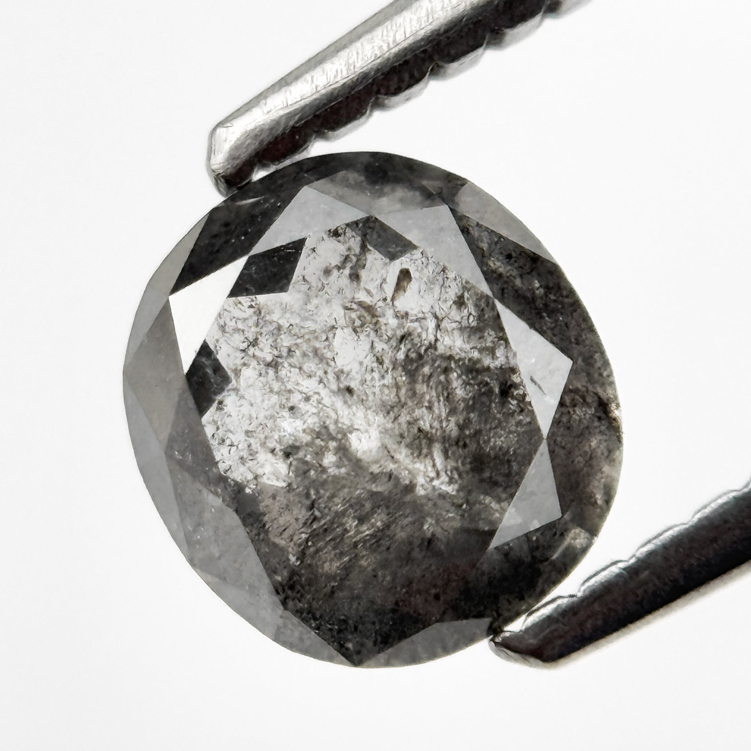 0.86 Ct Cushion Rose Cut Grey Natural Salt and Pepper Diamond