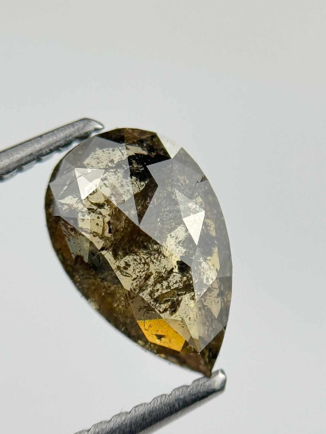 1.55 Ct Pear Rose Cut Green Natural Salt and Pepper Diamond