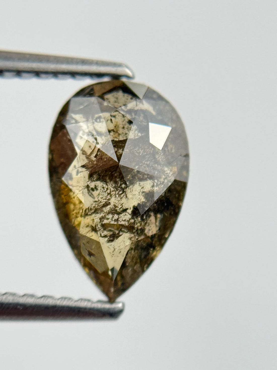 1.55 Ct Pear Rose Cut Green Natural Salt and Pepper Diamond