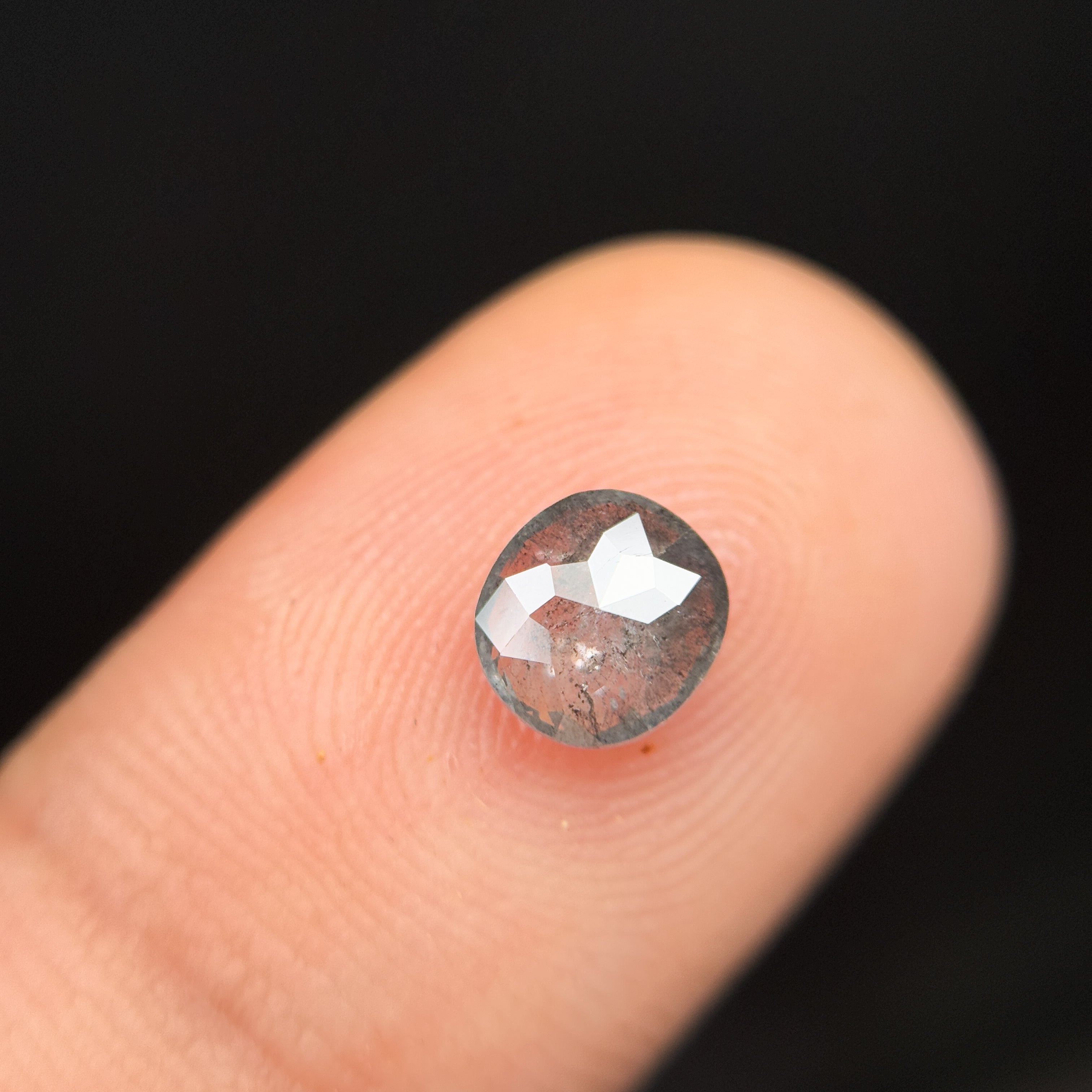 0.86 Ct Cushion Rose Cut Grey Natural Salt and Pepper Diamond