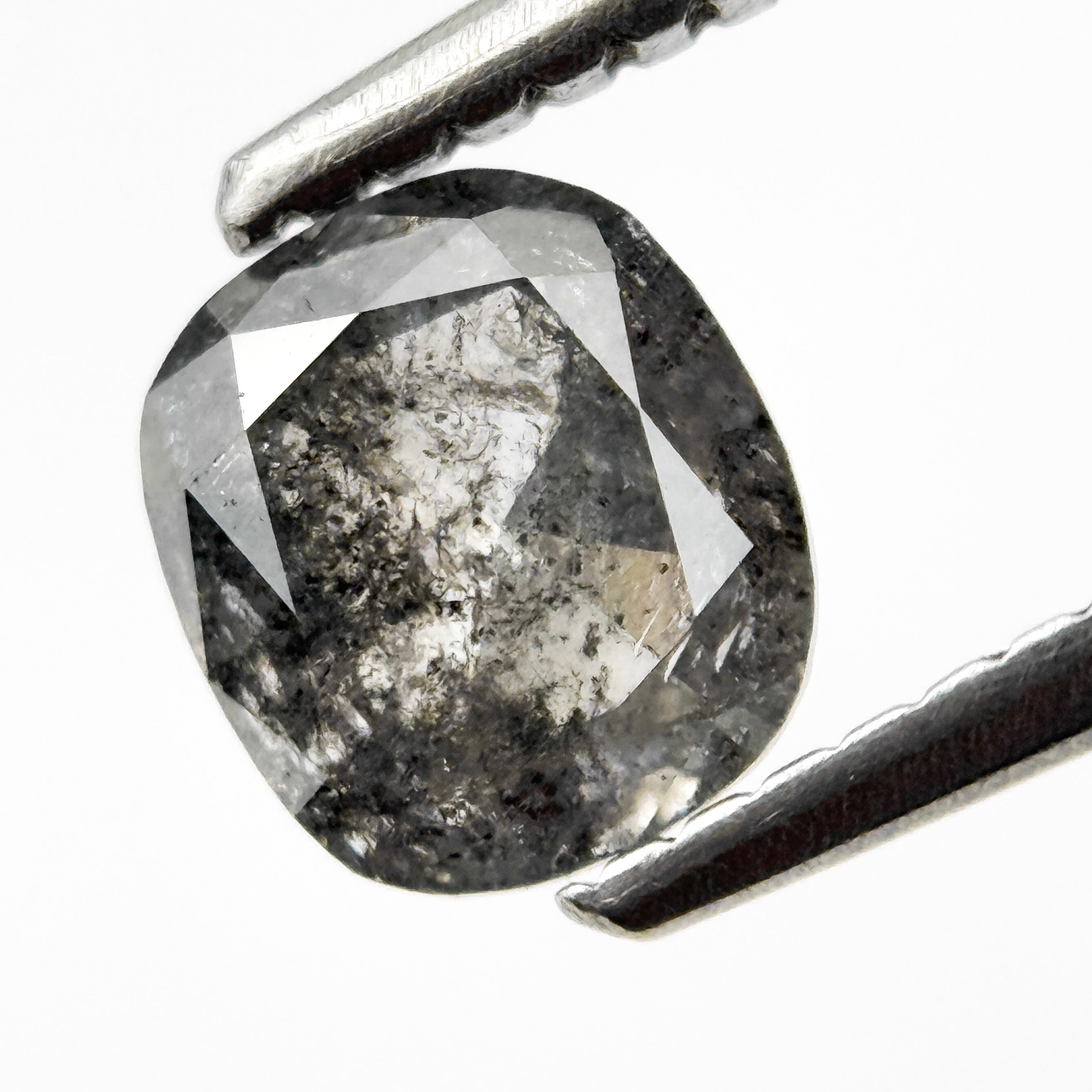 0.78 Ct Cushion Rose Cut Grey Natural Salt and Pepper Diamond