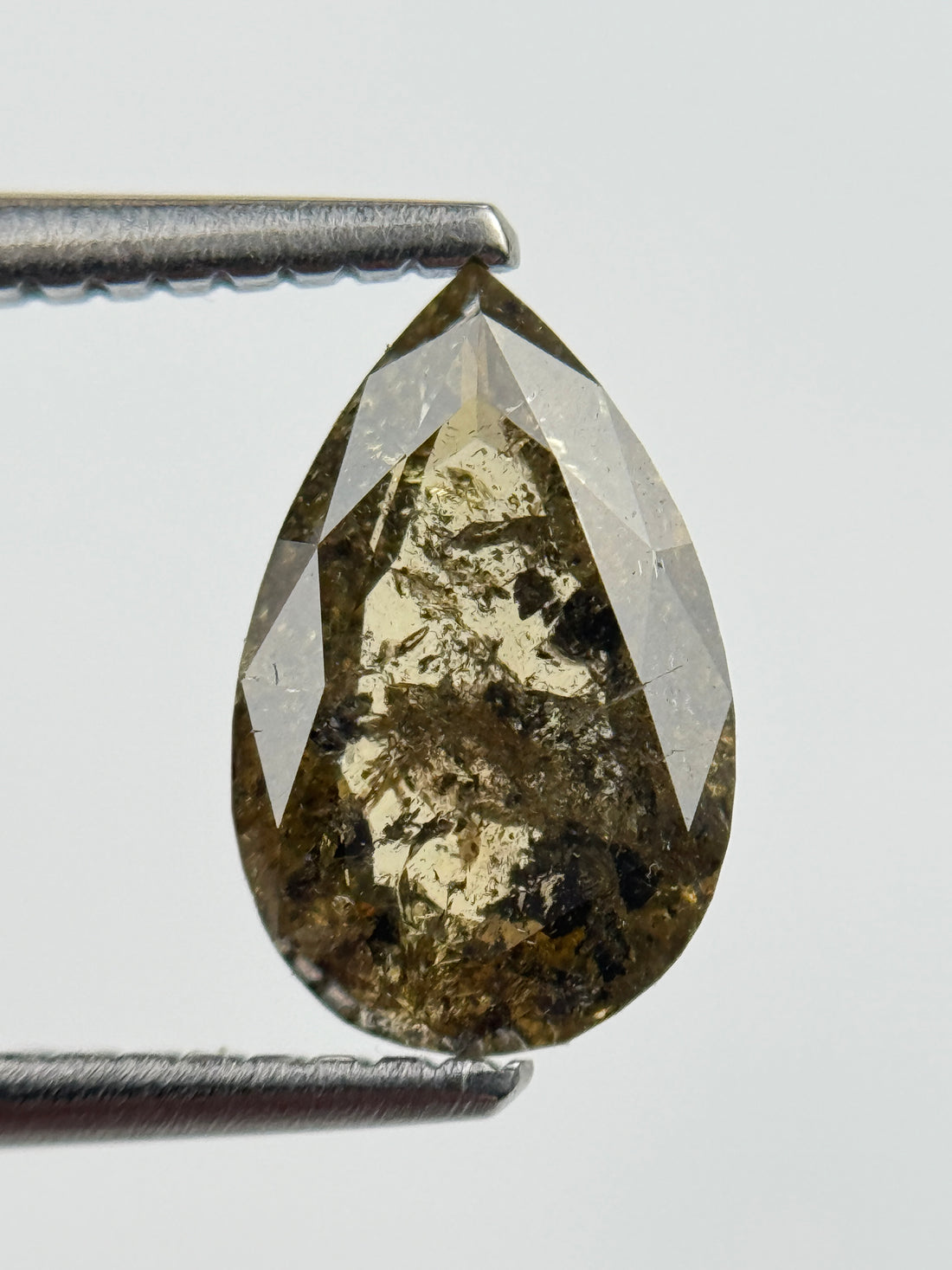 1.55 Ct Pear Rose Cut Green Natural Salt and Pepper Diamond