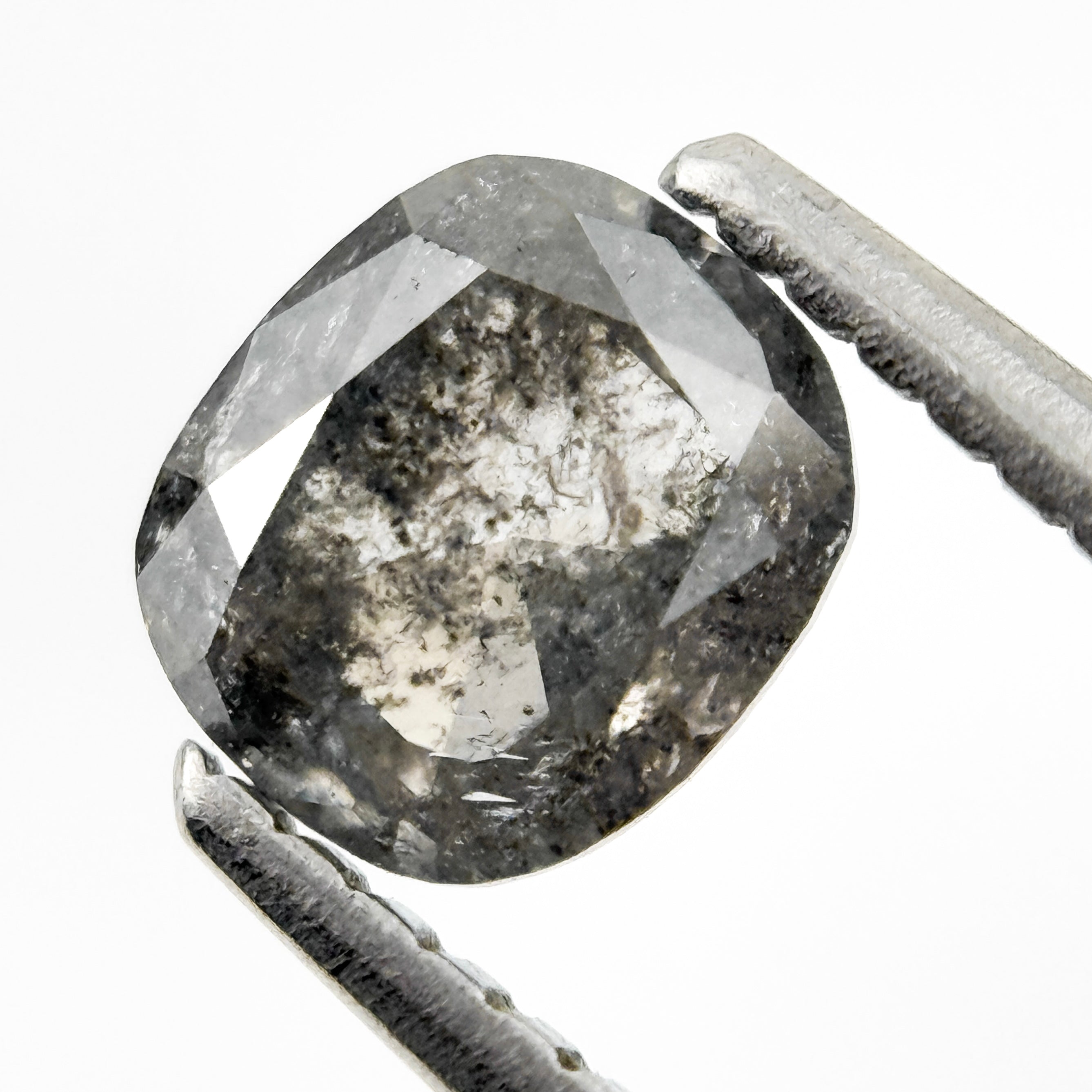 0.78 Ct Cushion Rose Cut Grey Natural Salt and Pepper Diamond