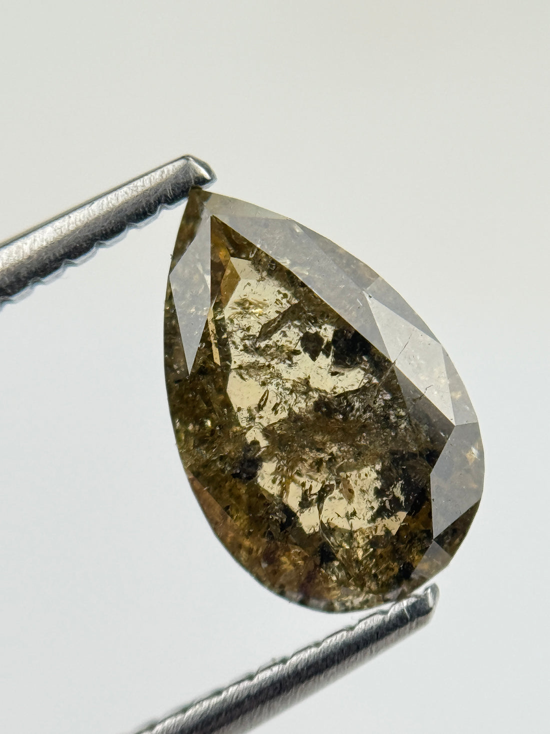 1.55 Ct Pear Rose Cut Green Natural Salt and Pepper Diamond
