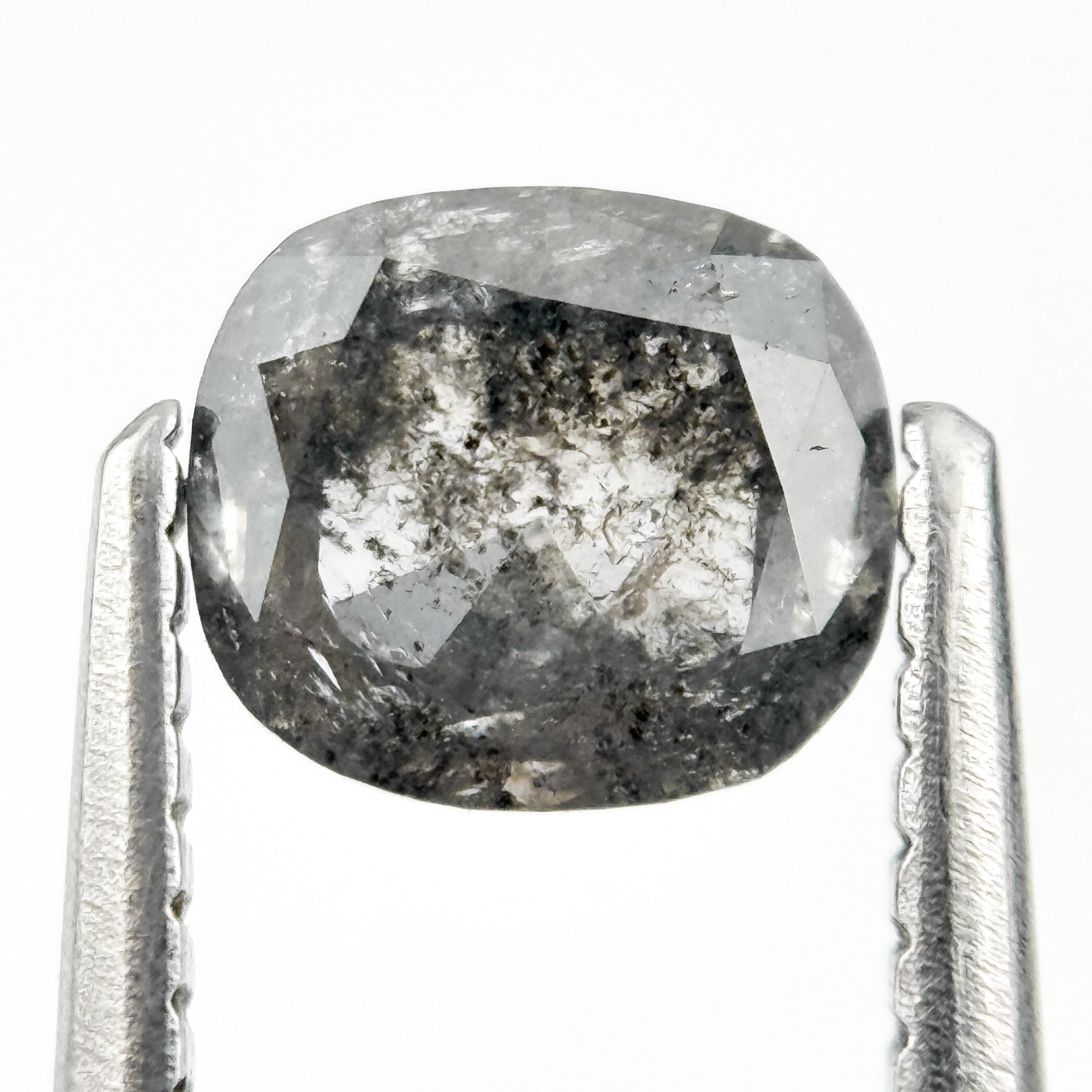 0.78 Ct Cushion Rose Cut Grey Natural Salt and Pepper Diamond