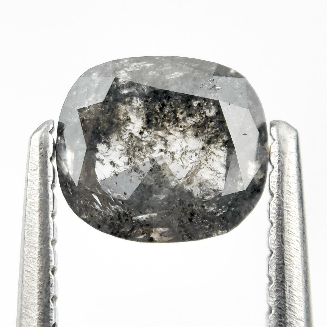 0.78 Ct Cushion Rose Cut Grey Natural Salt and Pepper Diamond