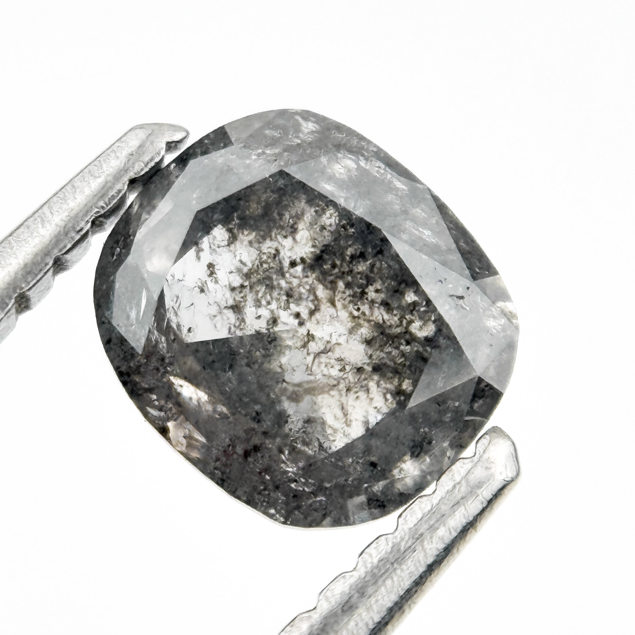 0.78 Ct Cushion Rose Cut Grey Natural Salt and Pepper Diamond