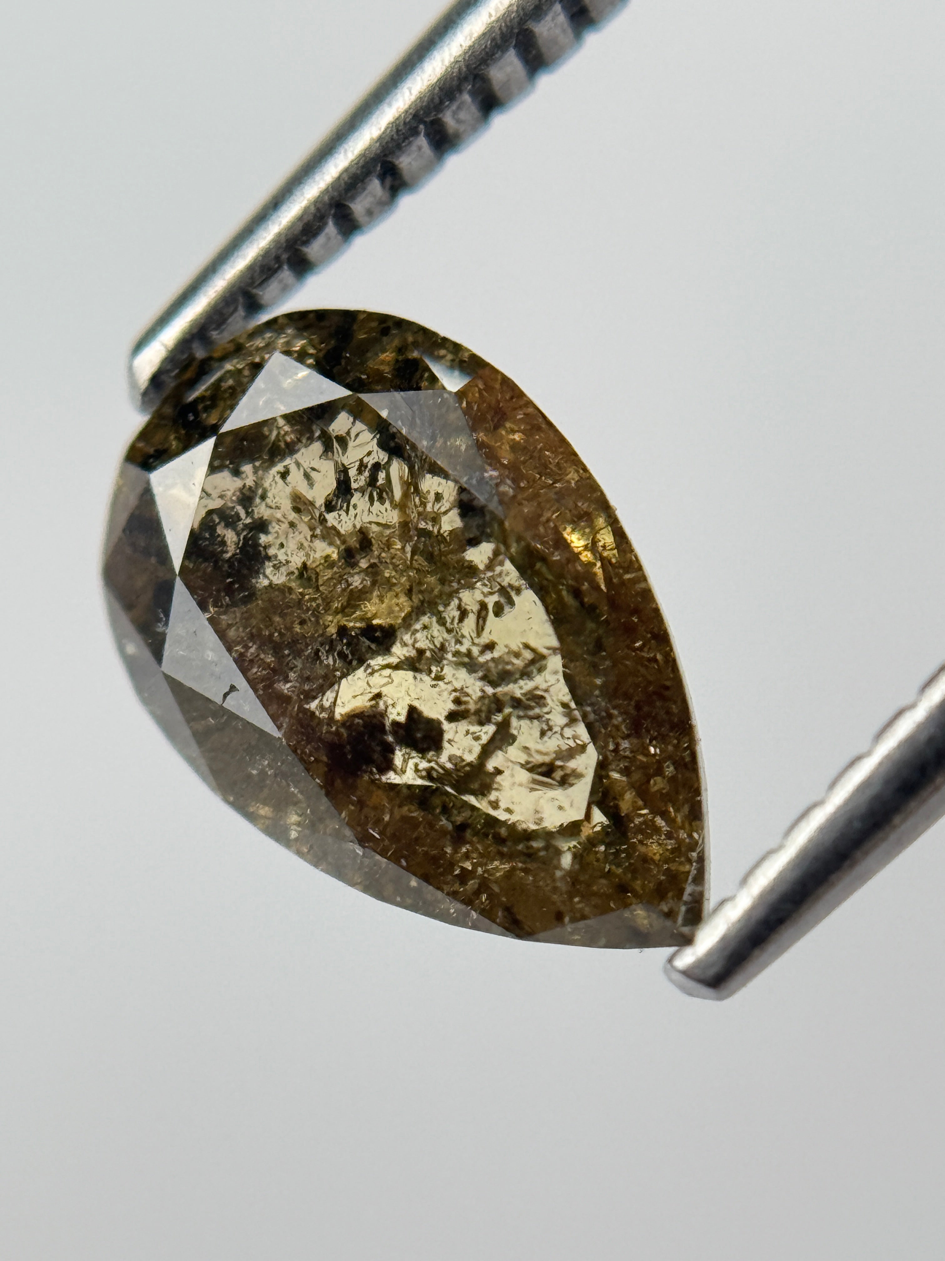 1.55 Ct Pear Rose Cut Green Natural Salt and Pepper Diamond